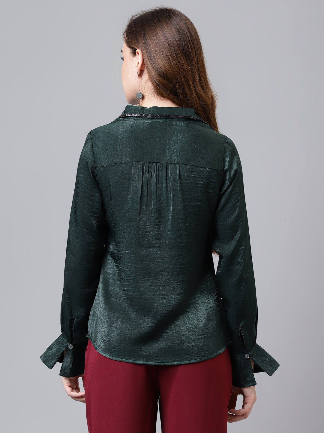 Greenbotle Shirt Collar Long Sleeves Checked Top For Casual Wear