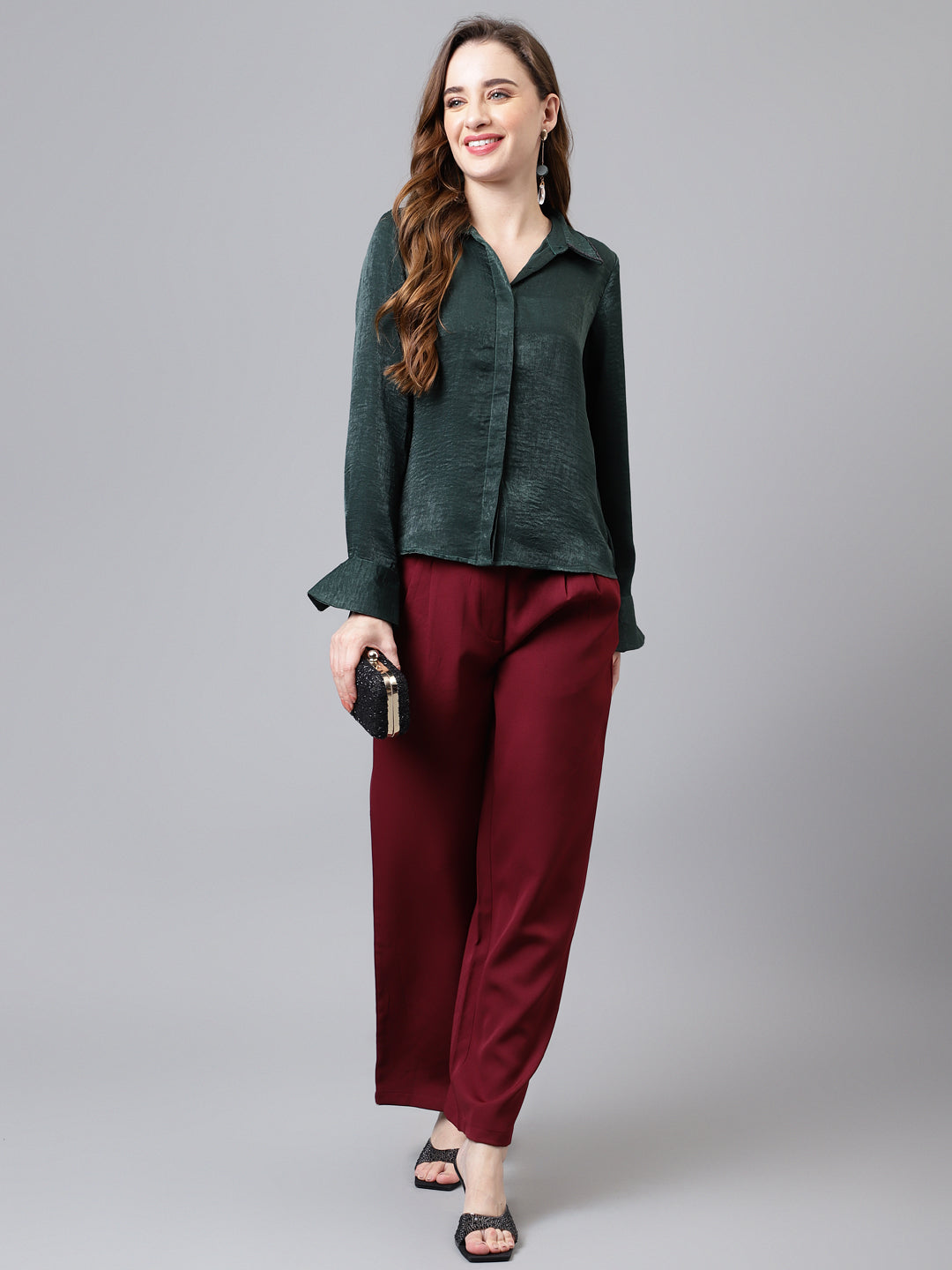 Greenbotle Shirt Collar Long Sleeves Checked Top For Casual Wear