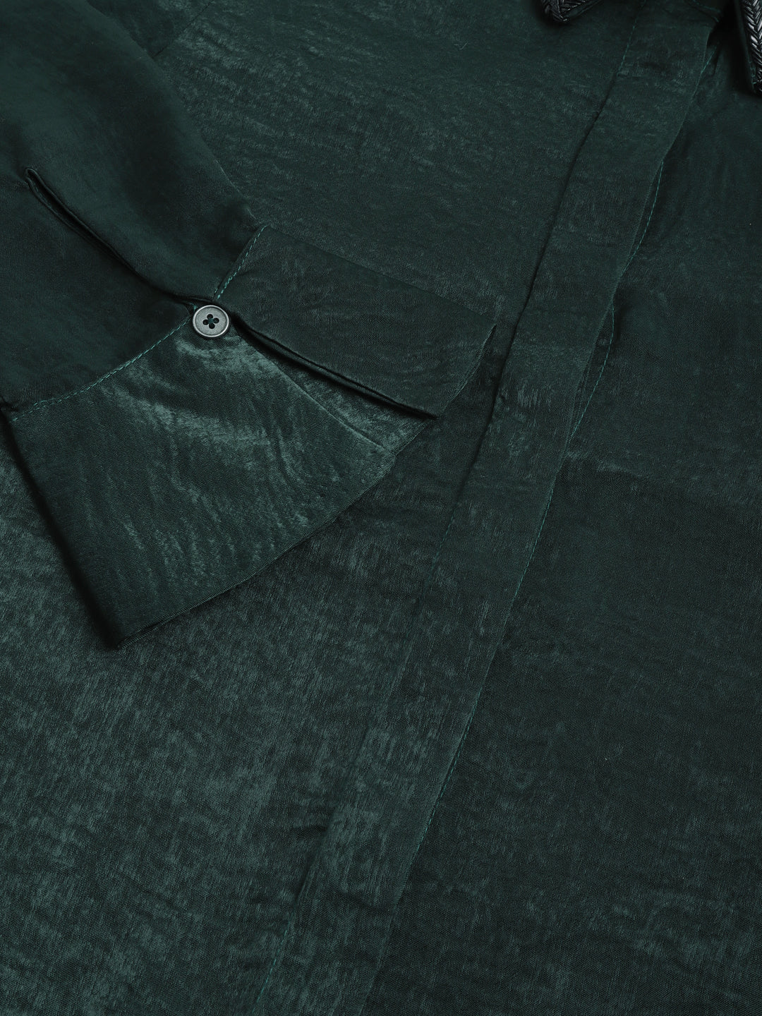 Greenbotle Shirt Collar Long Sleeves Checked Top For Casual Wear