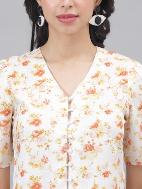 Yellow Half Sleeve V-Neck Women Floral Top