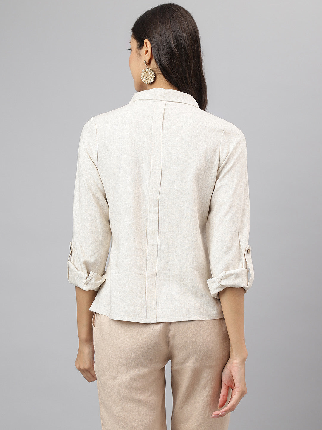 Beige Solid Full Sleeve Casual Shirt