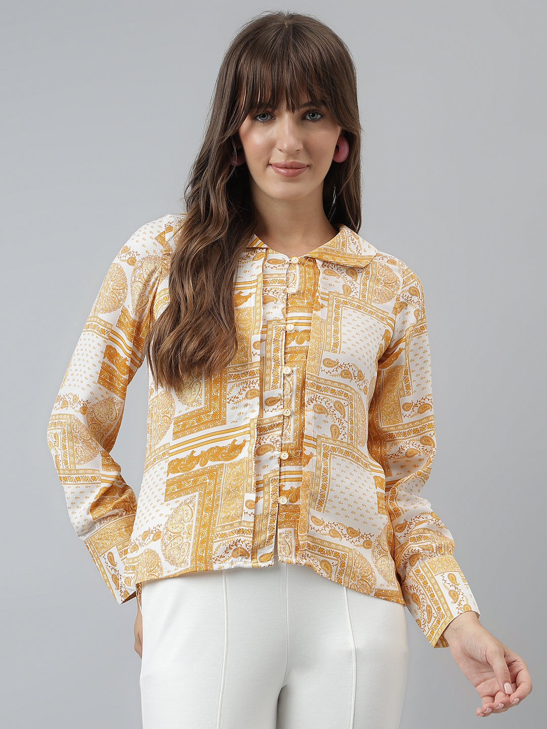 Printed Shirt Casual Full Sleeves Yellow Shirt