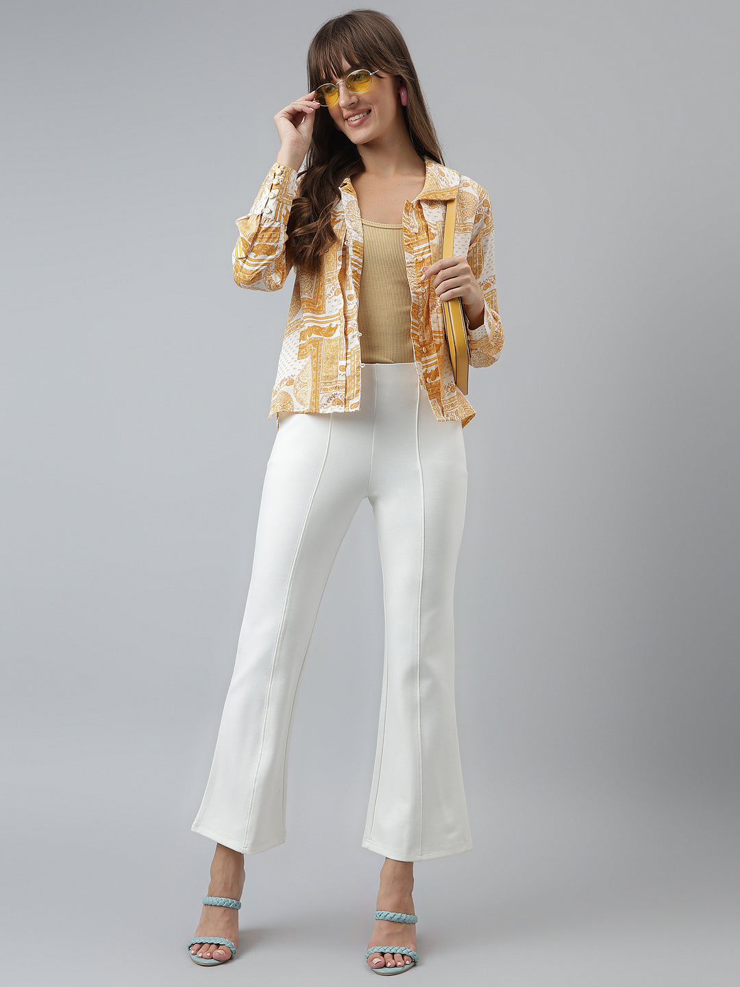 Printed Shirt Casual Full Sleeves Yellow Shirt