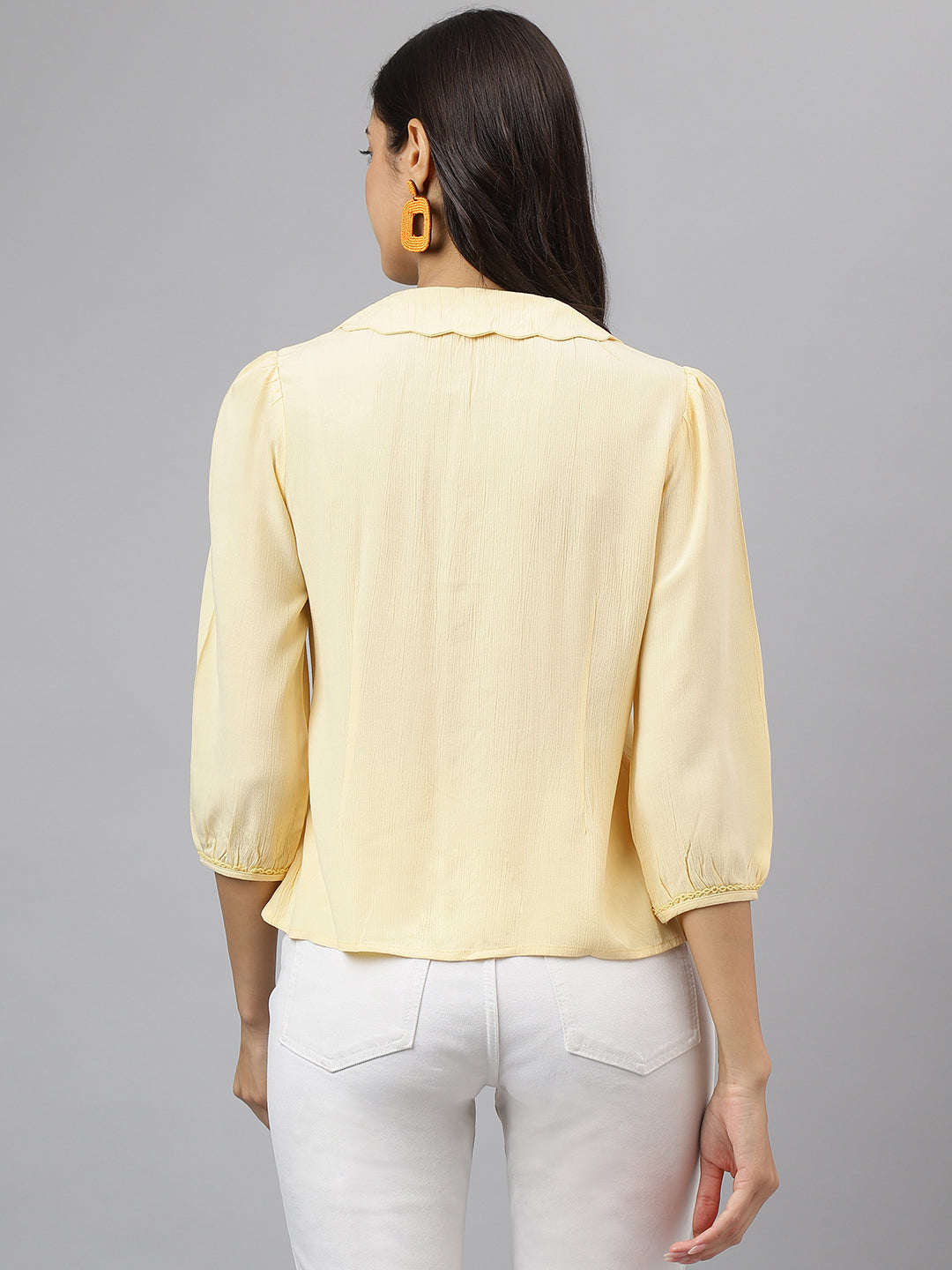 Yellow Solid 3/4 Sleeve Casual Shirt