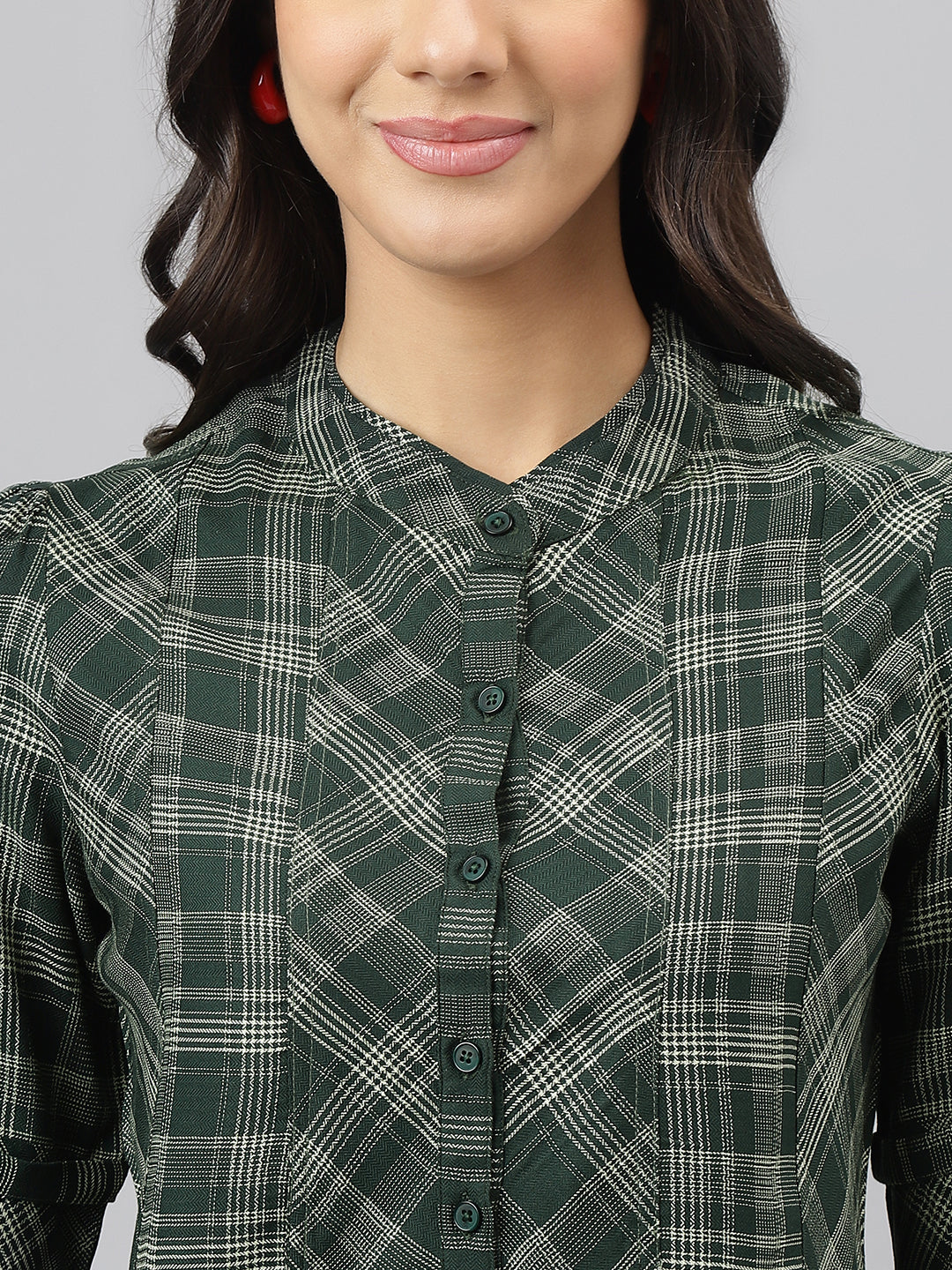Green Check Half Sleeves Casual Top