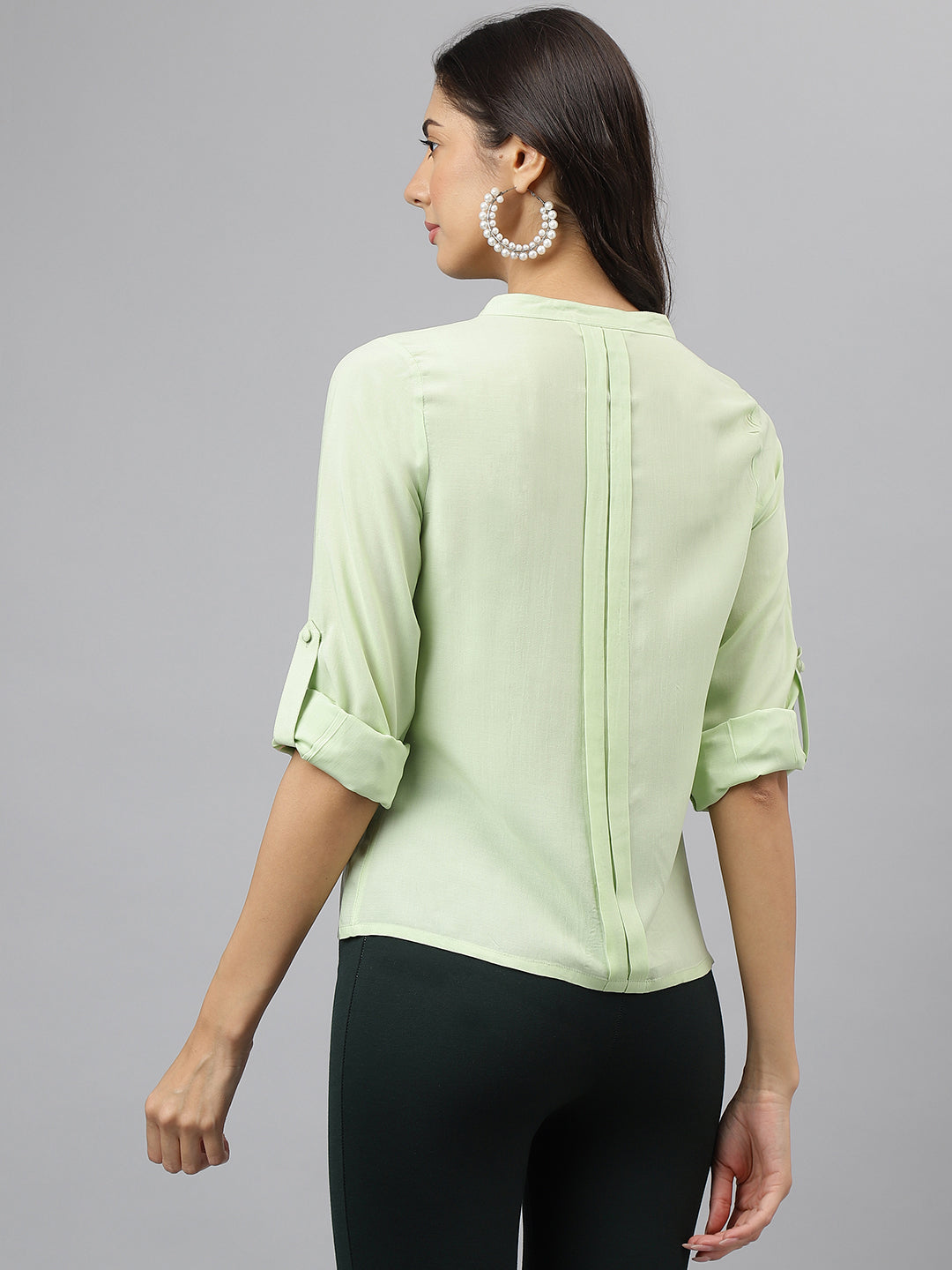 Latin Quarters Women Green Round Neck Three-Quarter Sleeves Solid Shirt