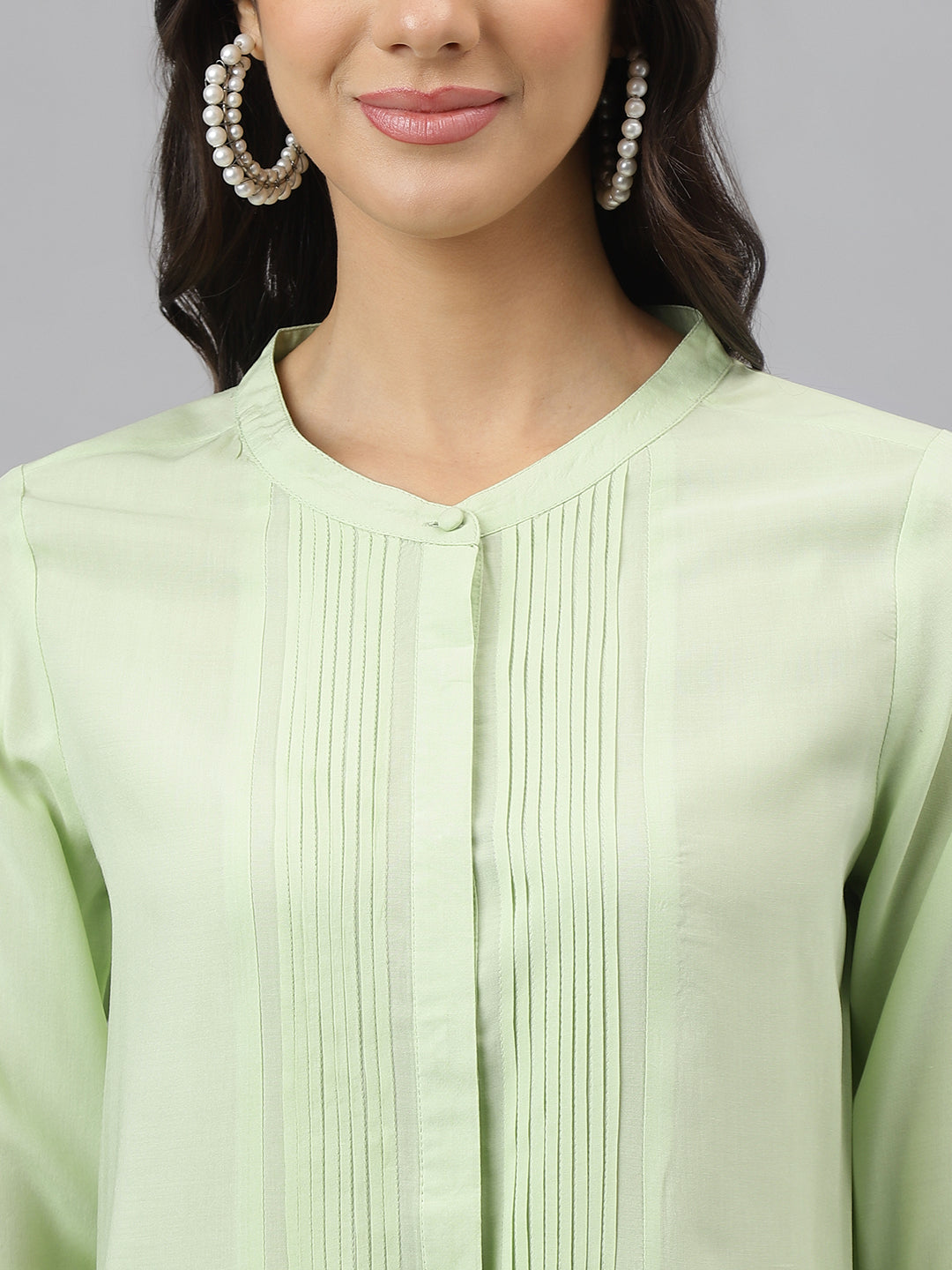 Latin Quarters Women Green Round Neck Three-Quarter Sleeves Solid Shirt