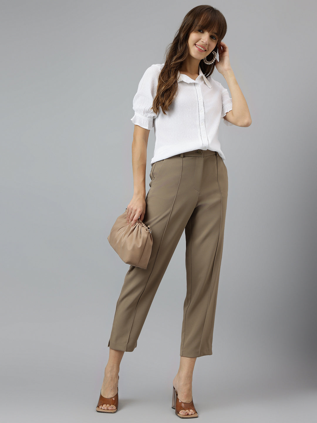 White Shirt Collar Short Sleeves Solid Shirt For Casual Wear