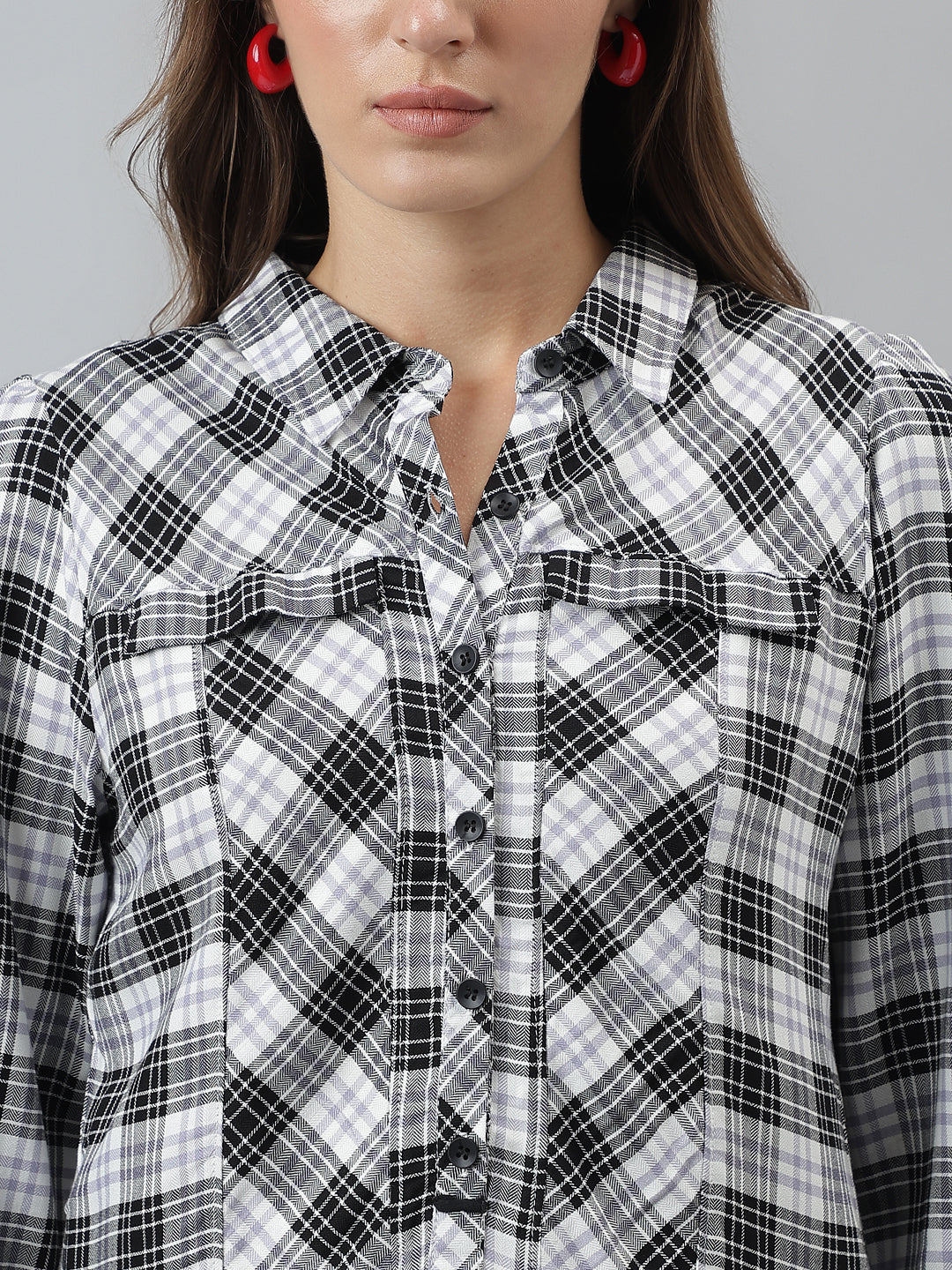 Checks Shirt Casual 3/4 Sleeves Black Shirt