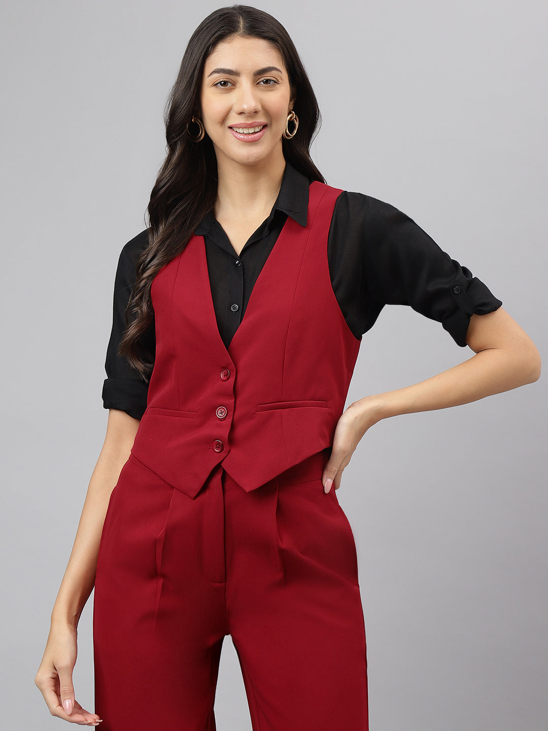 Red Crop Waist Coat