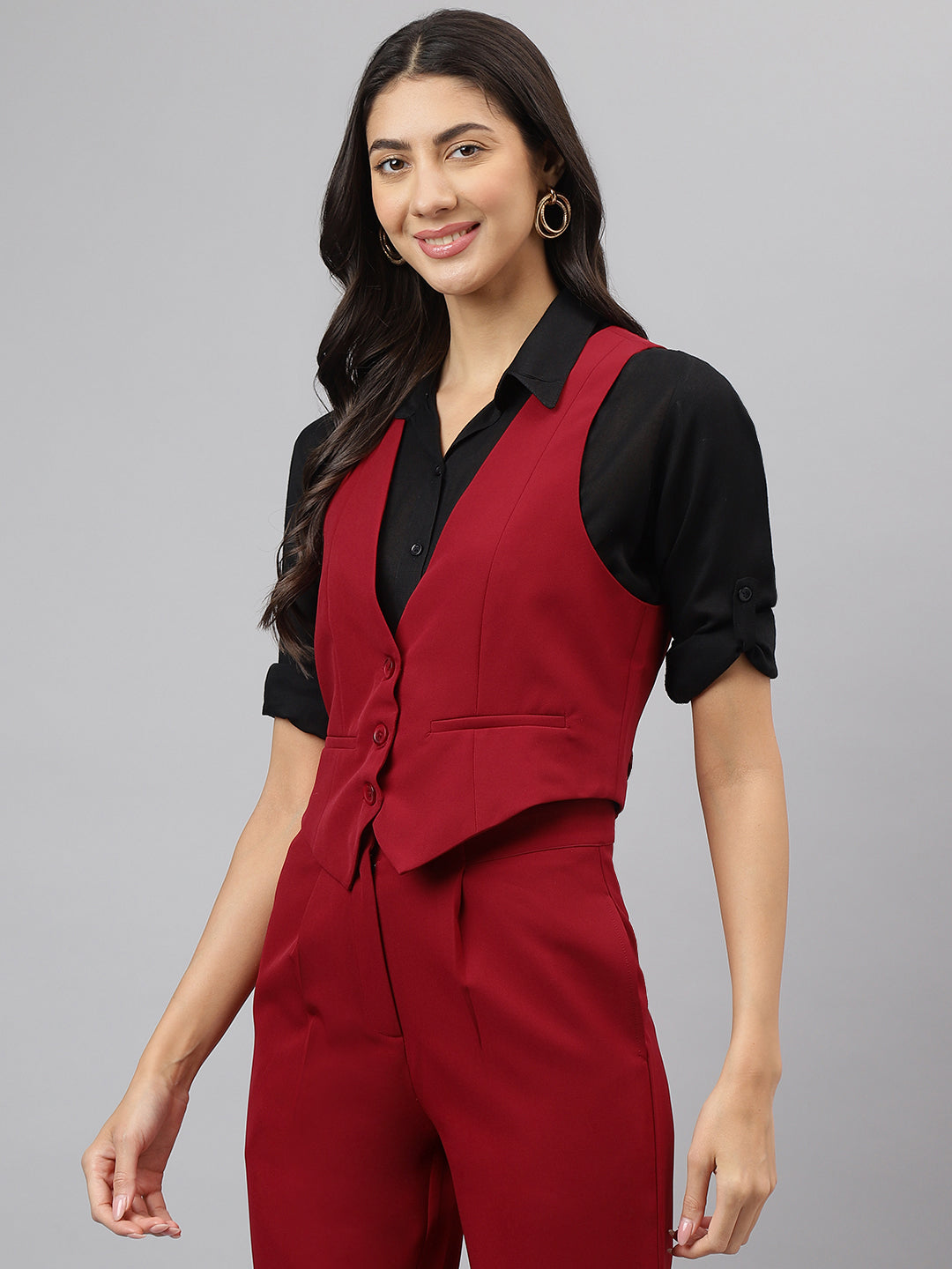 Red Crop Waist Coat