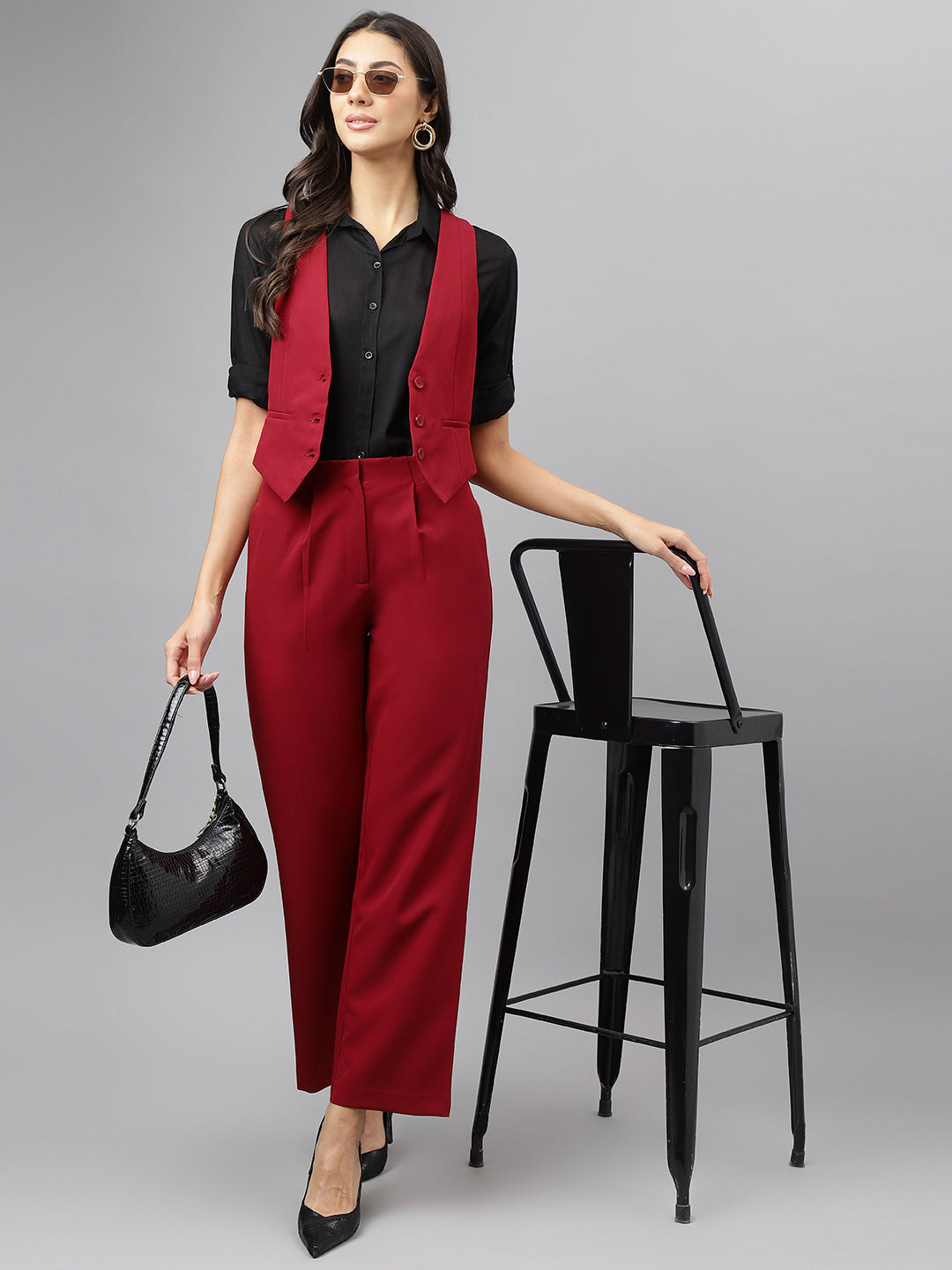 Red Crop Waist Coat