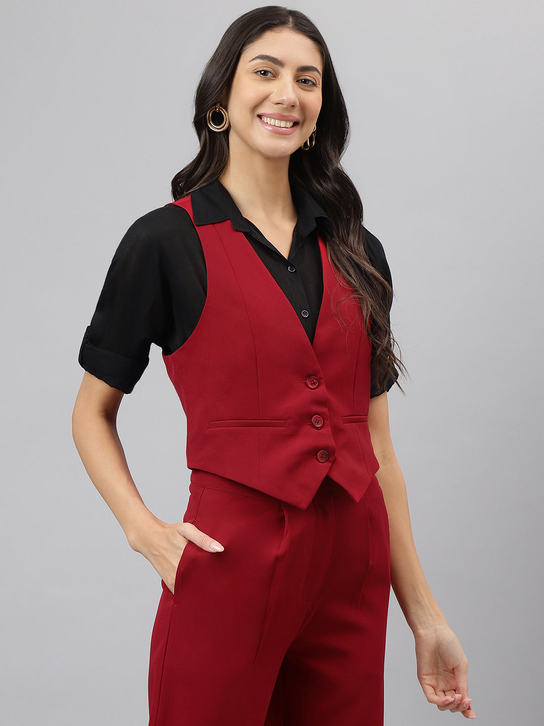 Red Crop Waist Coat