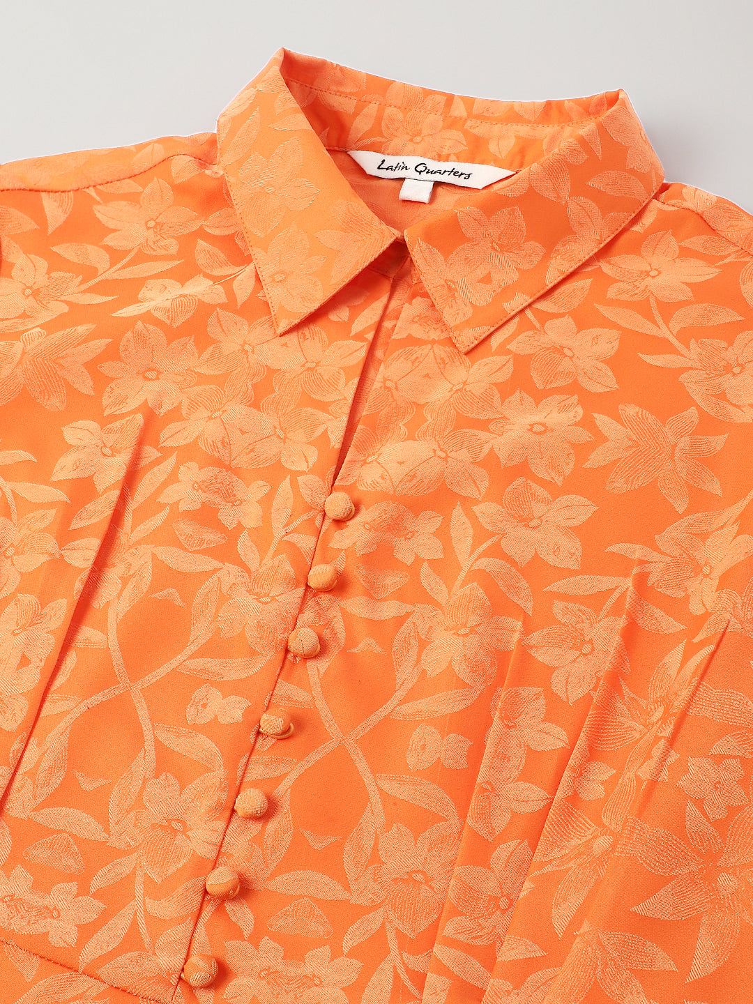 Orange Shirt Collar Three-Quarter Sleeves Solid Shirt For Casual Wear