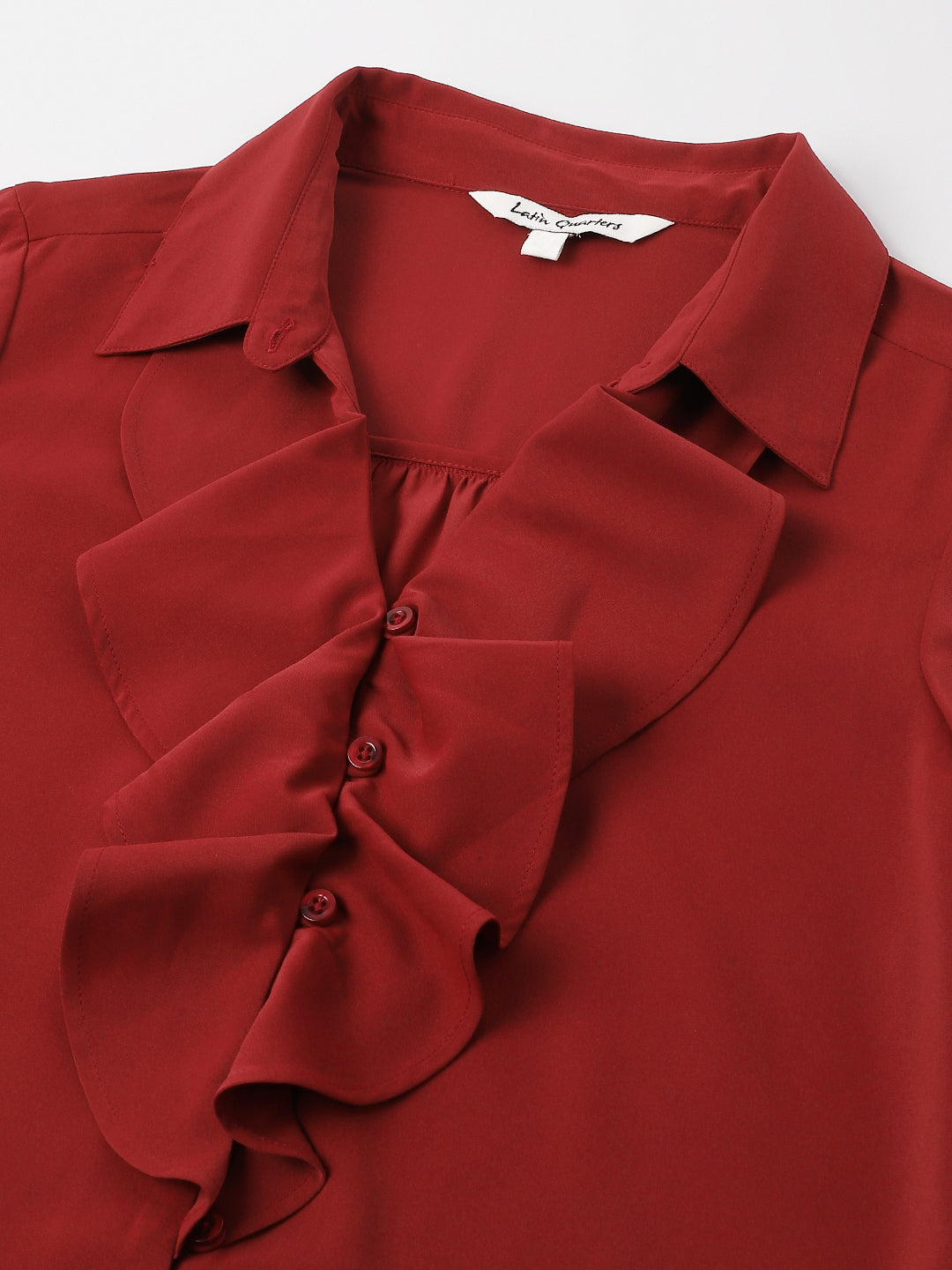Rust Spread Collar Three Quarter Sleeves Solid Shirt For Casual Wear