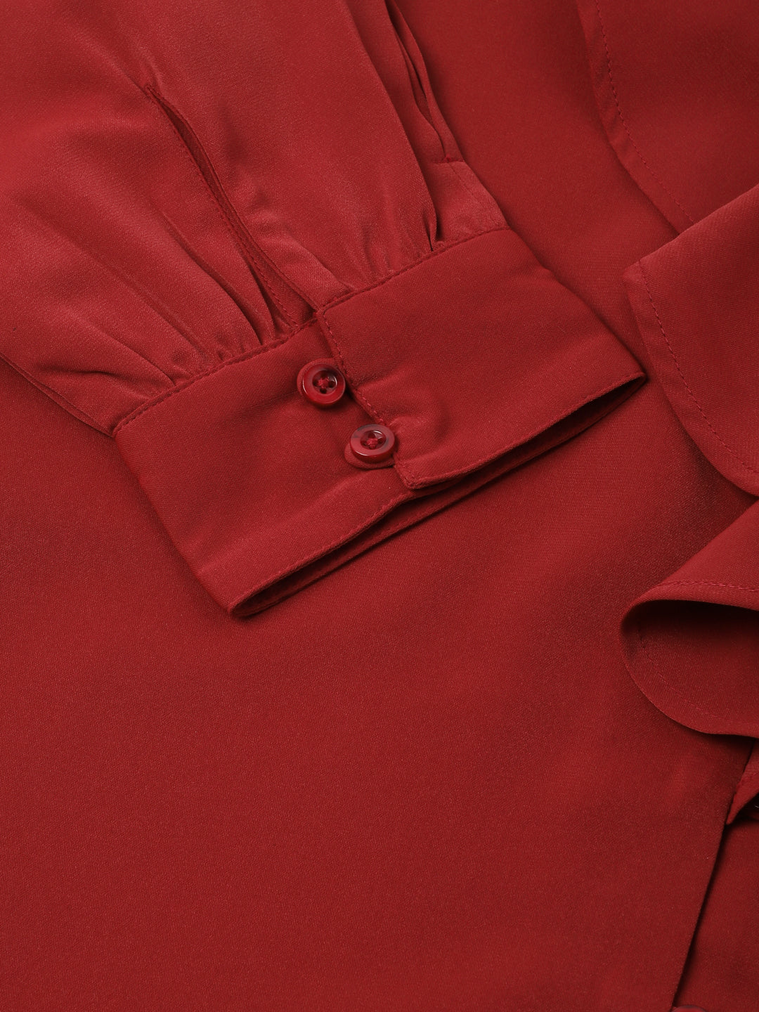 Rust Spread Collar Three Quarter Sleeves Solid Shirt For Casual Wear