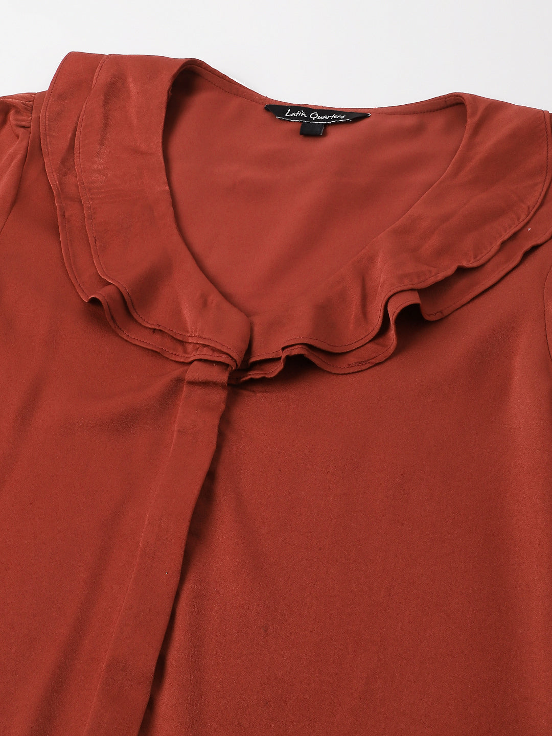 Rust V-Neck Three-Quarter Sleeves Solid Top For Casual Wear