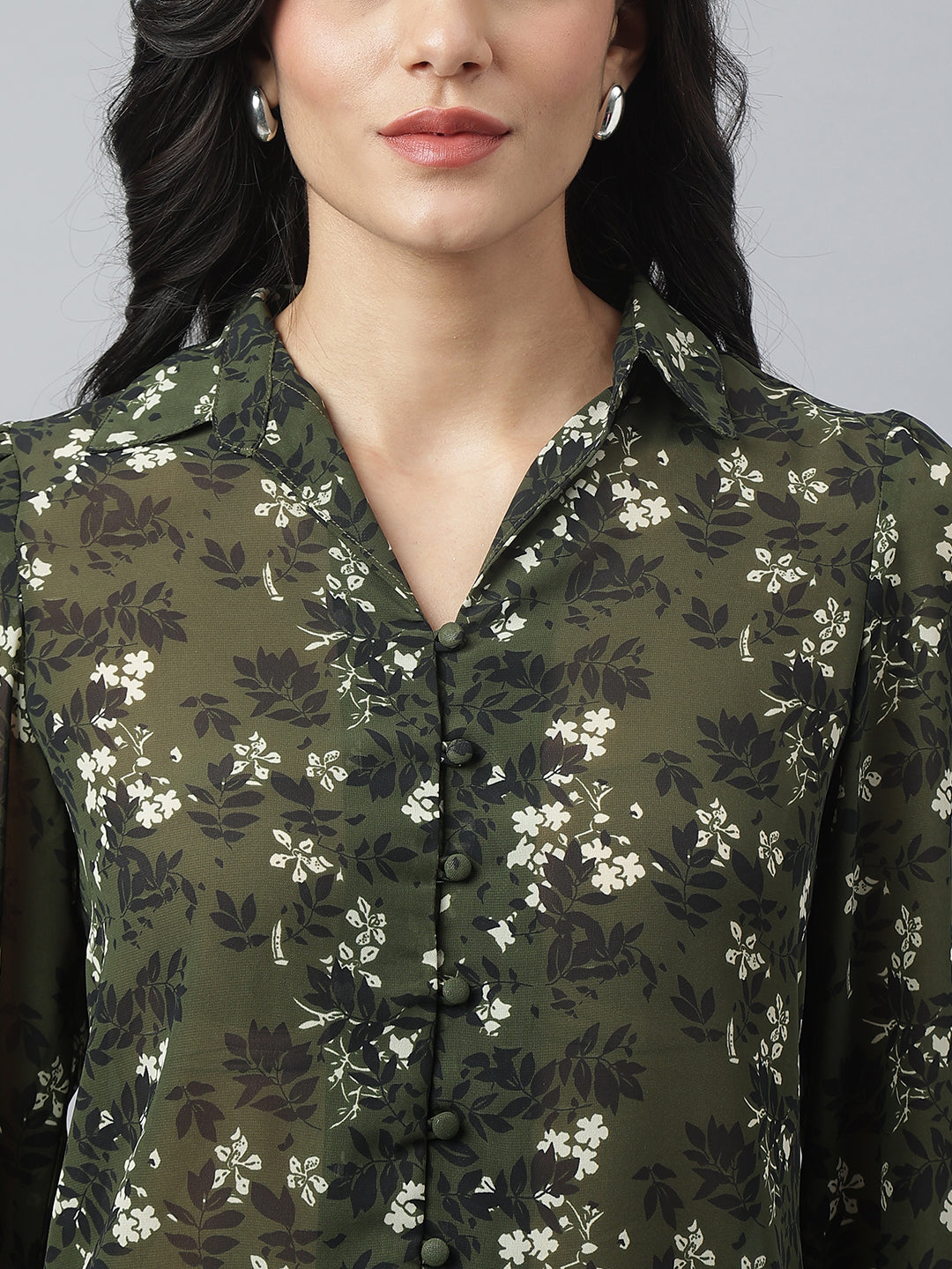 Green Full Sleeve Collared Neck Printed Shirt For Casual Wear