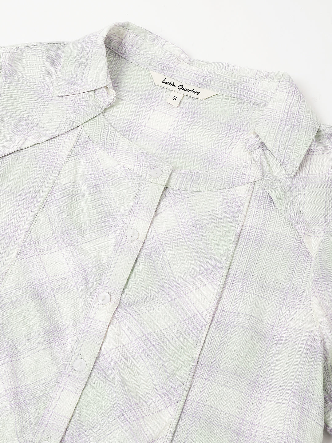 Stylish Green Half Sleeve Collar Checkered Casual Top For Everyday Charm