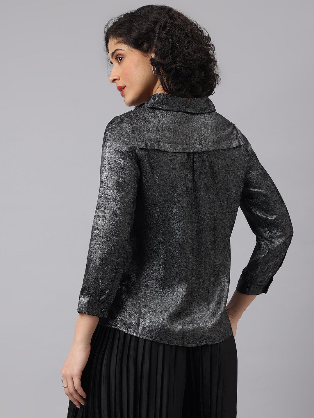 Sophisticated Black Full Sleeve Collar Solid Evening Shirt For Timeless Elegance