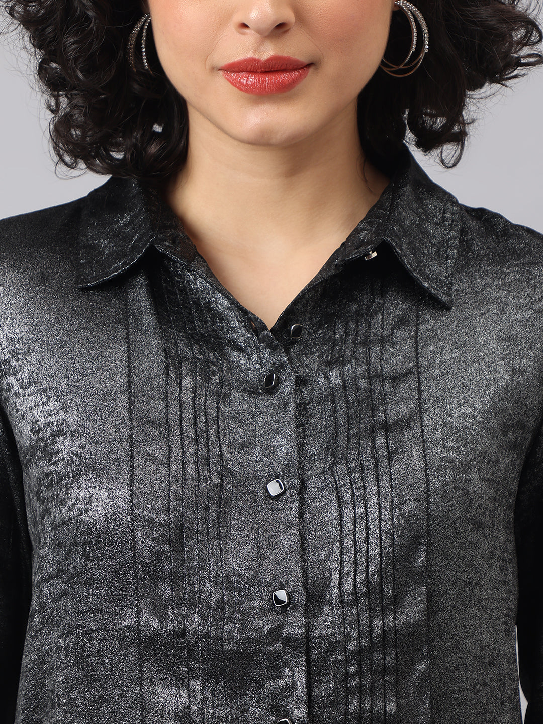 Sophisticated Black Full Sleeve Collar Solid Evening Shirt For Timeless Elegance