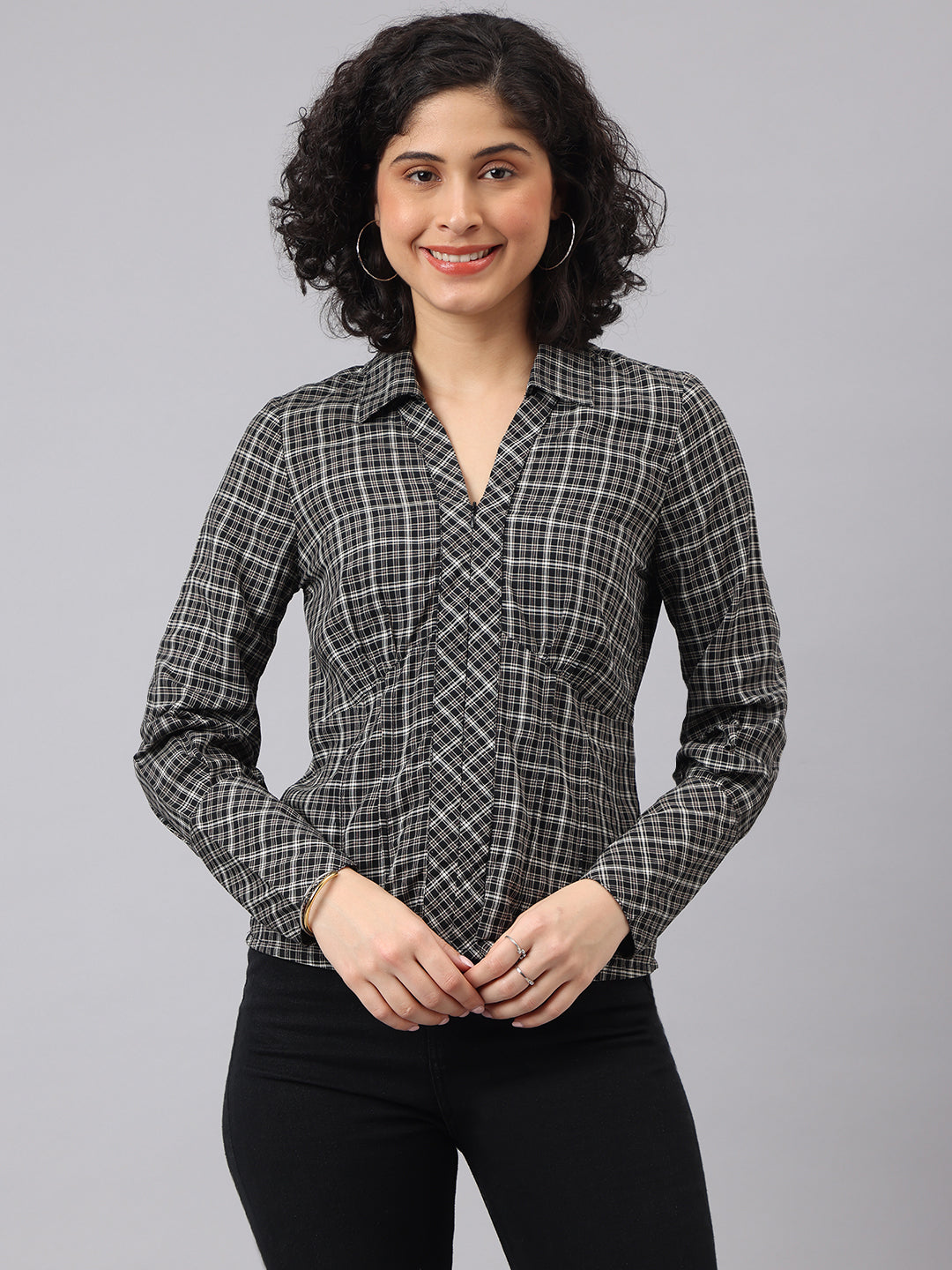 Trendy Black Full Sleeve Collar Checkered Casual Shirt For Effortless Style
