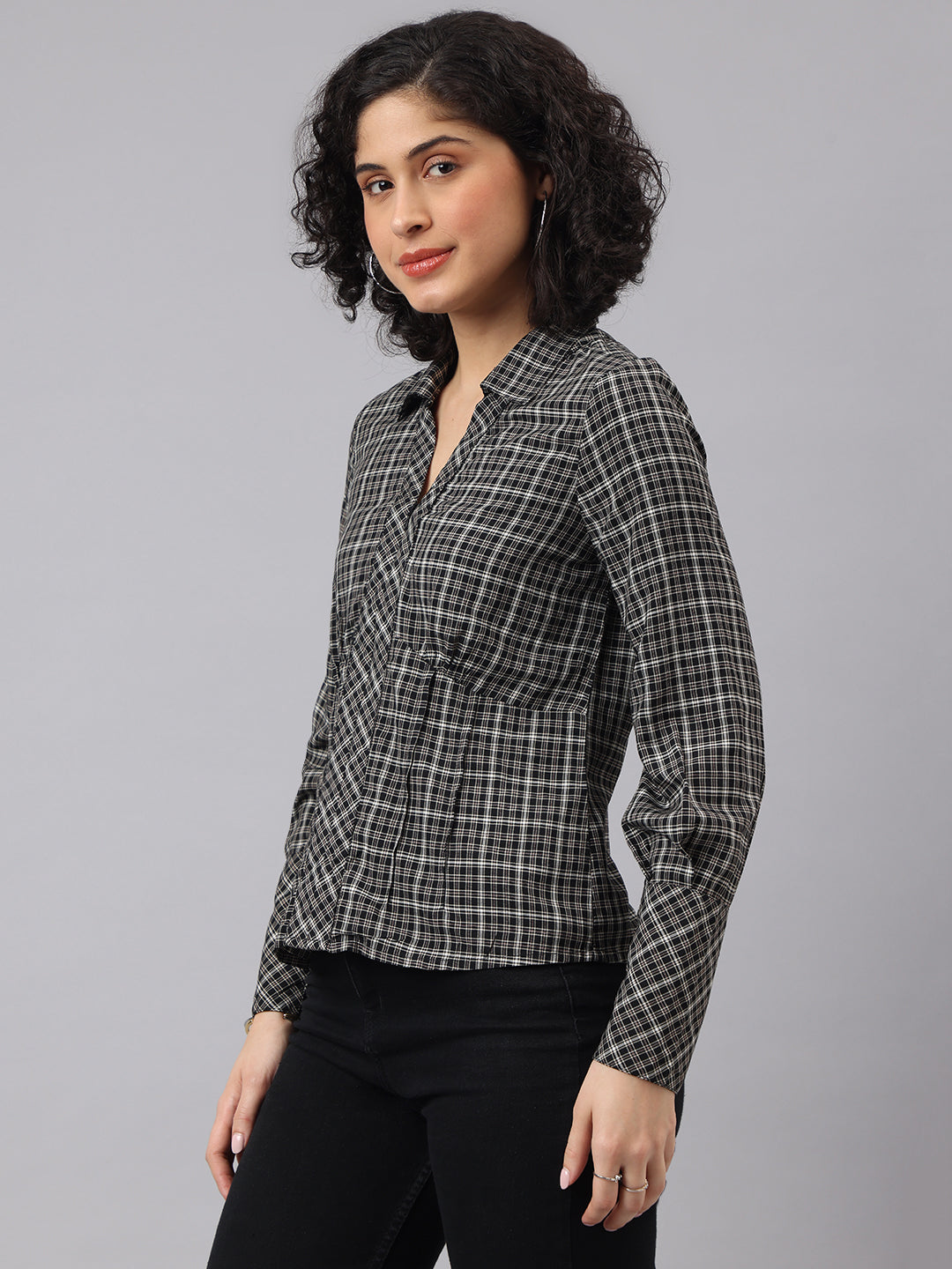 Trendy Black Full Sleeve Collar Checkered Casual Shirt For Effortless Style