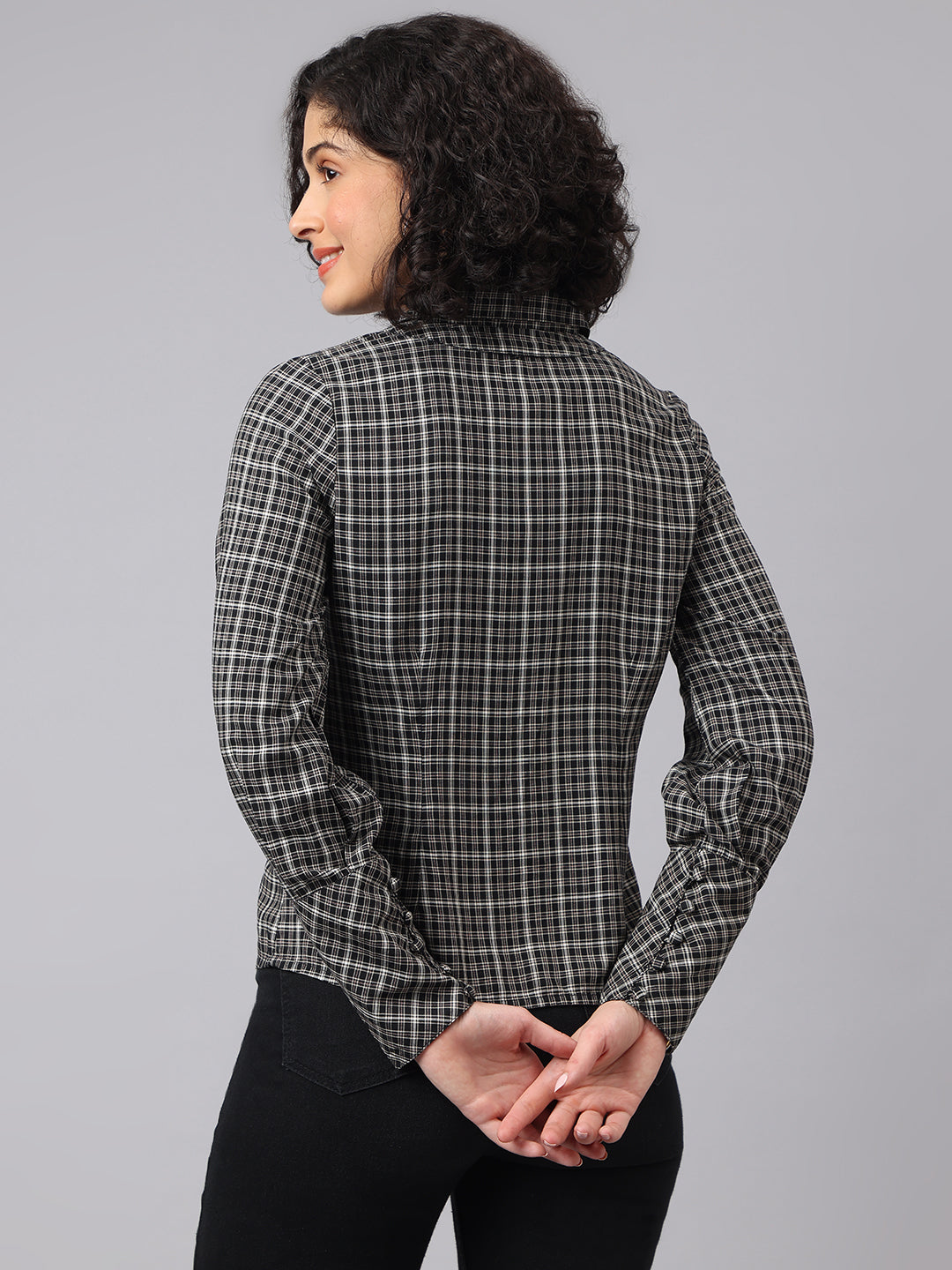 Trendy Black Full Sleeve Collar Checkered Casual Shirt For Effortless Style
