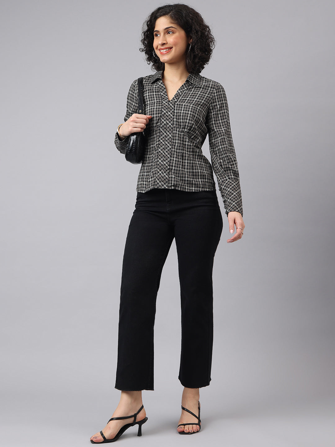 Trendy Black Full Sleeve Collar Checkered Casual Shirt For Effortless Style
