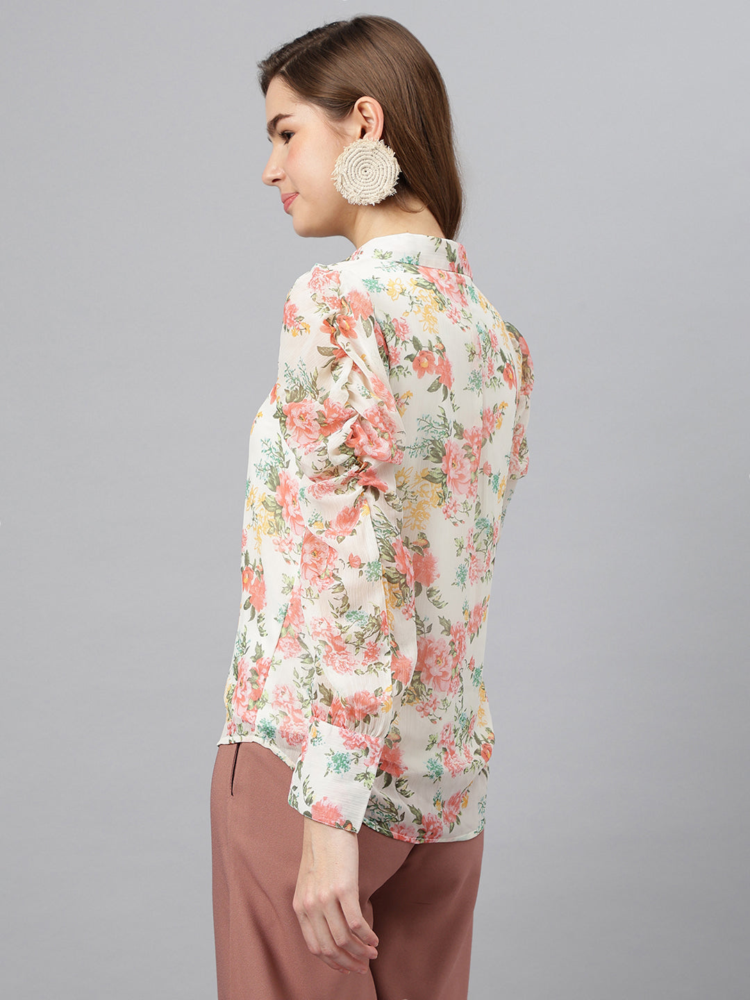 Pink Spread Collar Long Sleeves Printed Shirt Casual For Wear