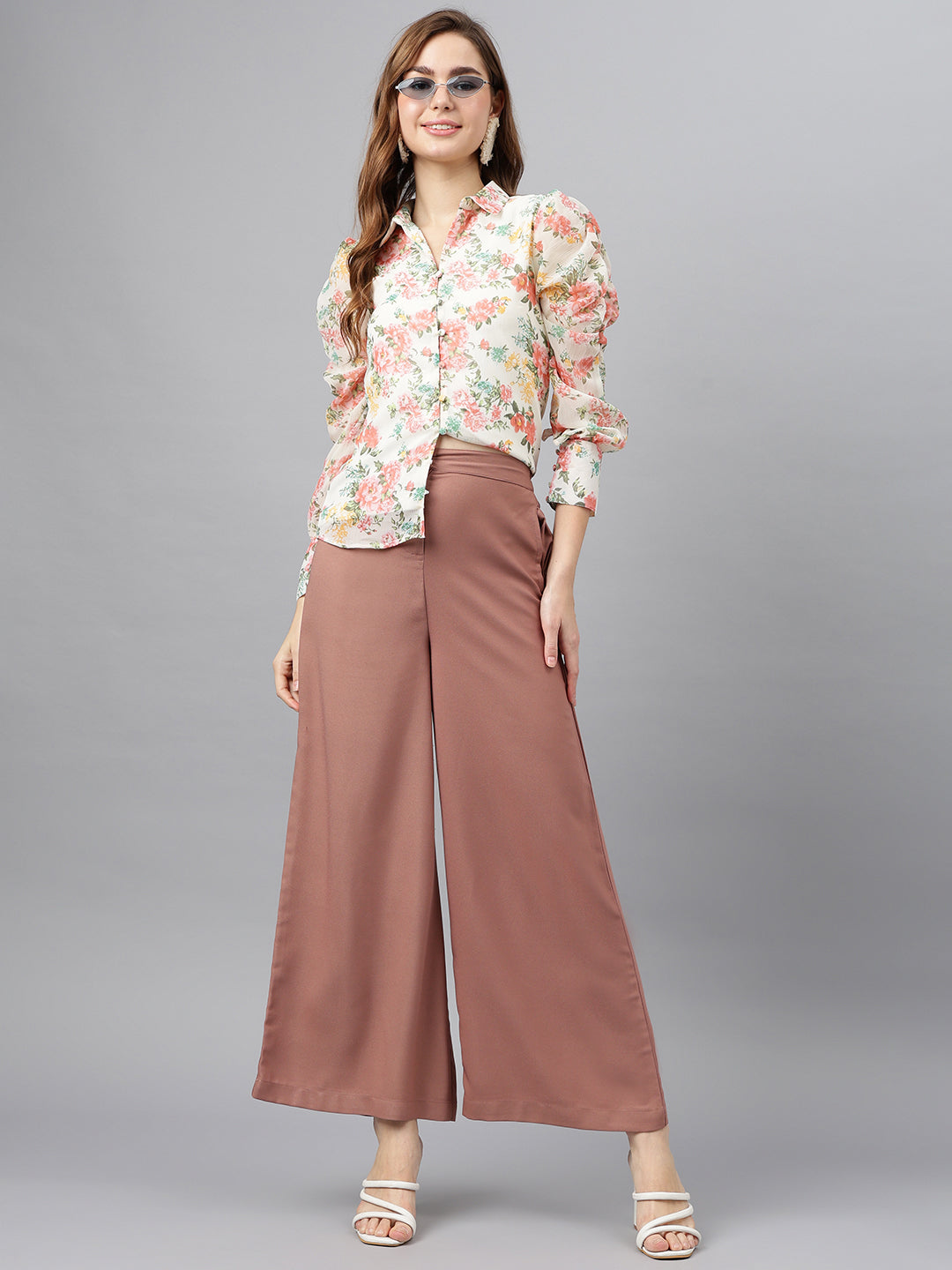 Pink Spread Collar Long Sleeves Printed Shirt Casual For Wear