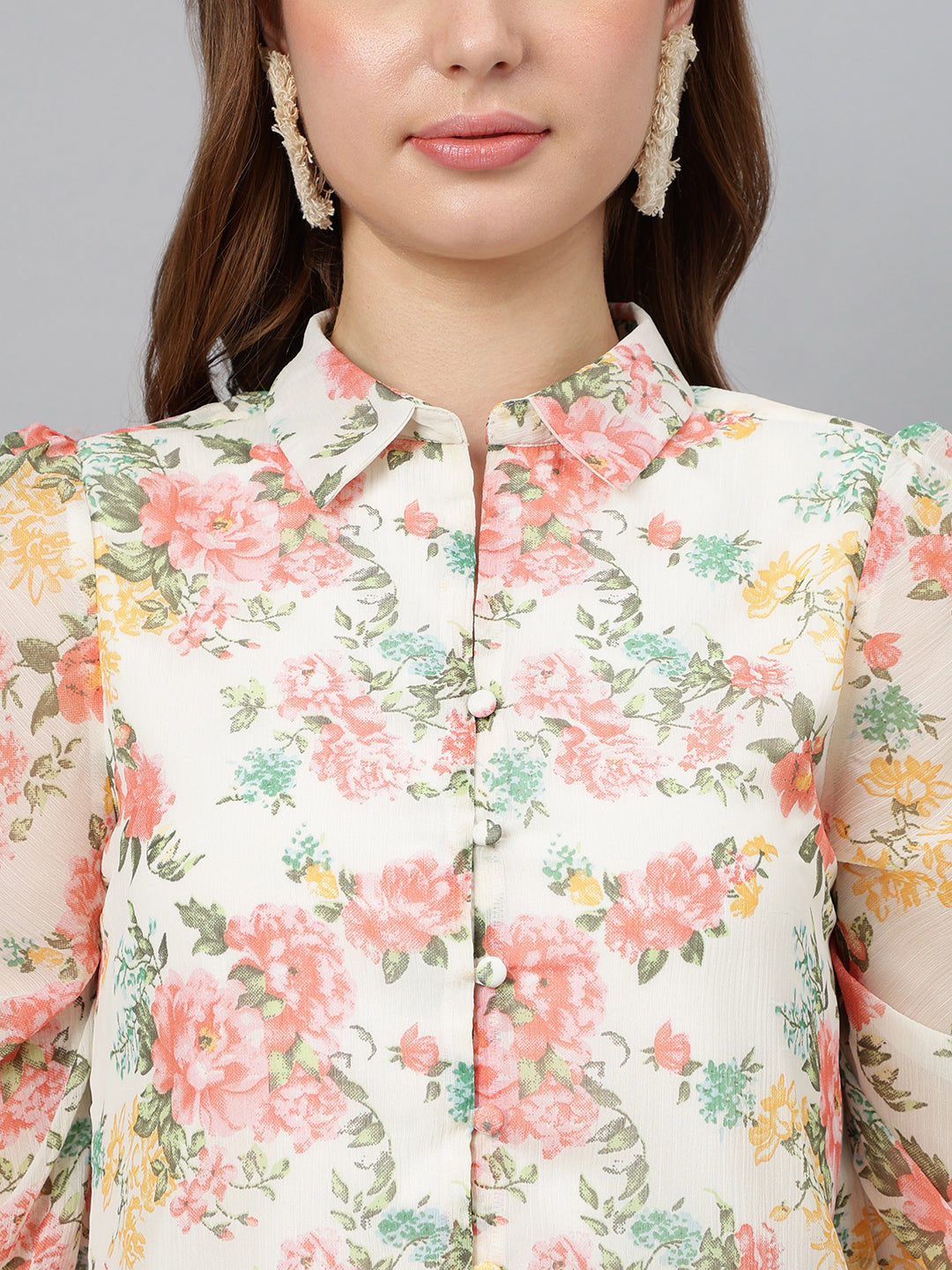 Pink Spread Collar Long Sleeves Printed Shirt Casual For Wear