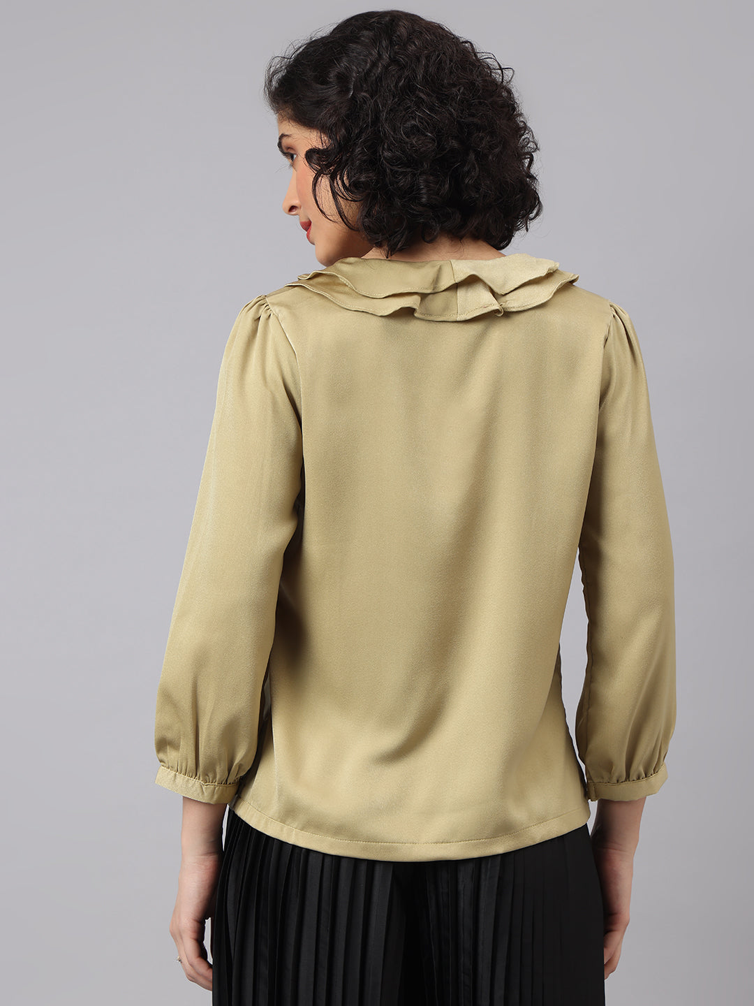 Latin Quarters Women Green V Neck Three-Quarter Sleeves Solid Shirt