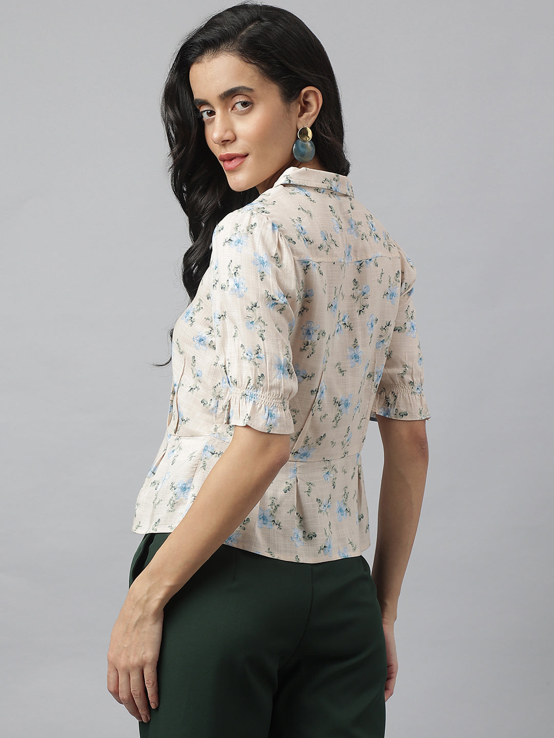 Blue Half Sleeve Collared Neck Printed Shirt For Casual Wear
