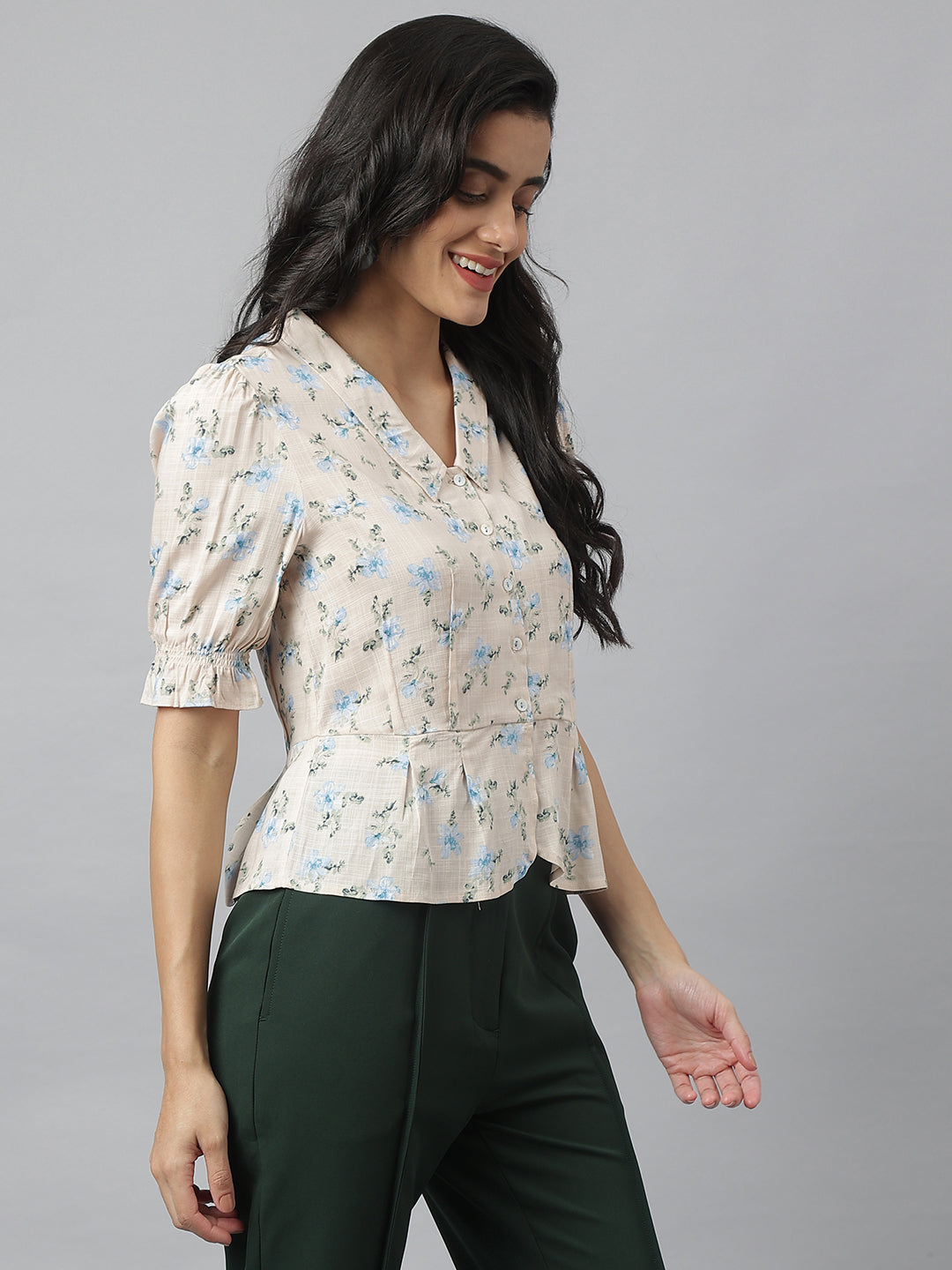 Blue Half Sleeve Collared Neck Printed Shirt For Casual Wear