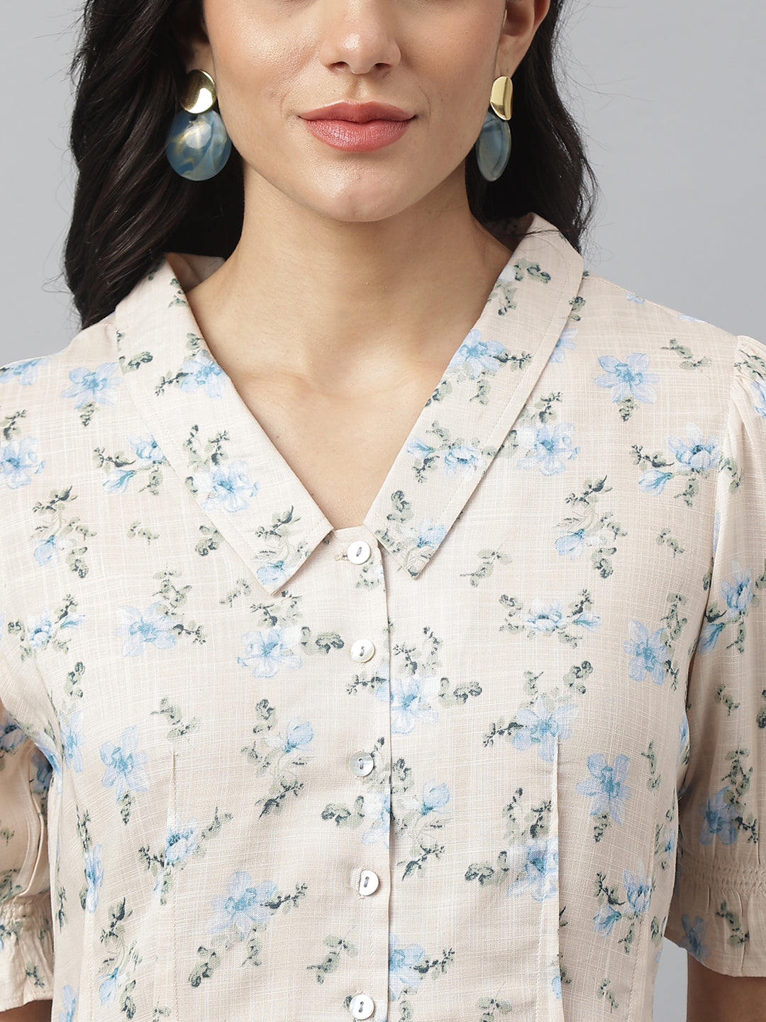 Blue Half Sleeve Collared Neck Printed Shirt For Casual Wear