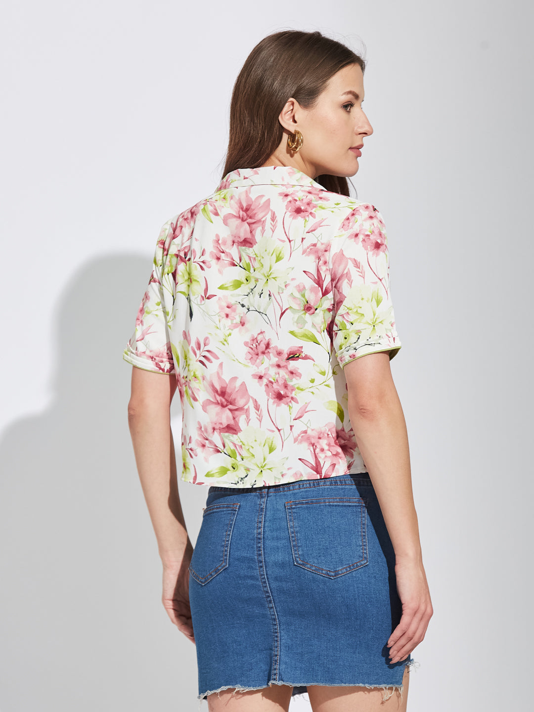 Latin Quarters Women Green Collar Neck Half Sleeves Printed Shirt Blouse For Casual Wear