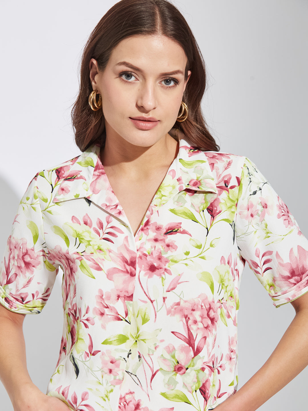 Latin Quarters Women Green Collar Neck Half Sleeves Printed Shirt Blouse For Casual Wear