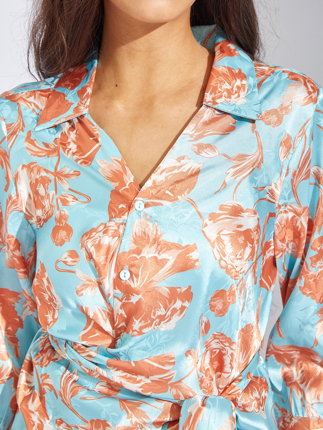 Latin Quarters Women Brown Collar Neck 3/4th Sleeves Printed Blouse Top For Casual