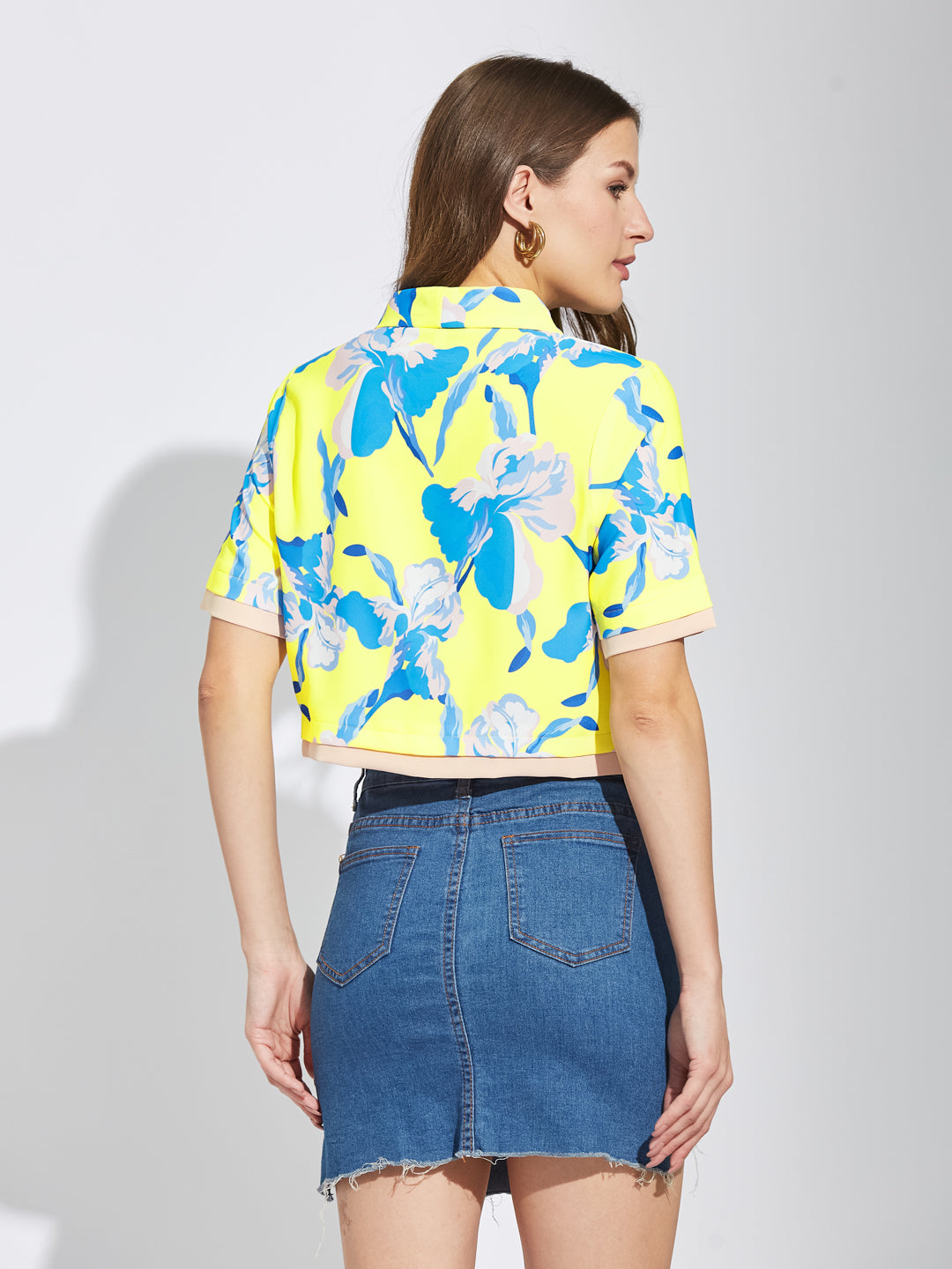 Latin Quarters Women Yellow Collar Neck Half Sleeves Printed Shirt Blouse For Casual Wear