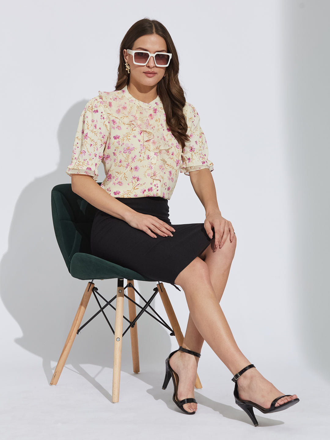 Latin Quarters Women Pink Round Neck Half Sleeves Printed Top Blouse For Casual Wear