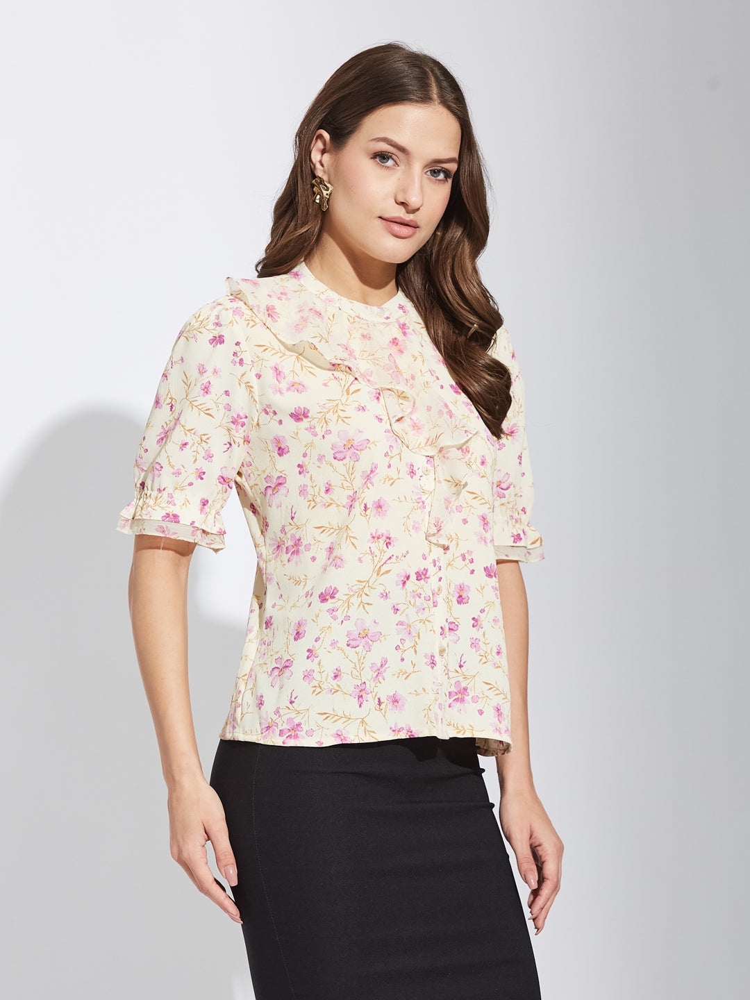 Latin Quarters Women Pink Round Neck Half Sleeves Printed Top Blouse For Casual Wear
