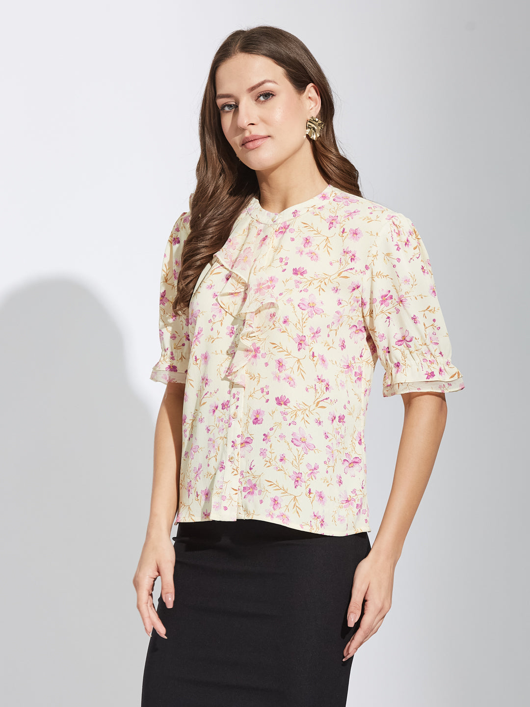 Latin Quarters Women Pink Round Neck Half Sleeves Printed Top Blouse For Casual Wear