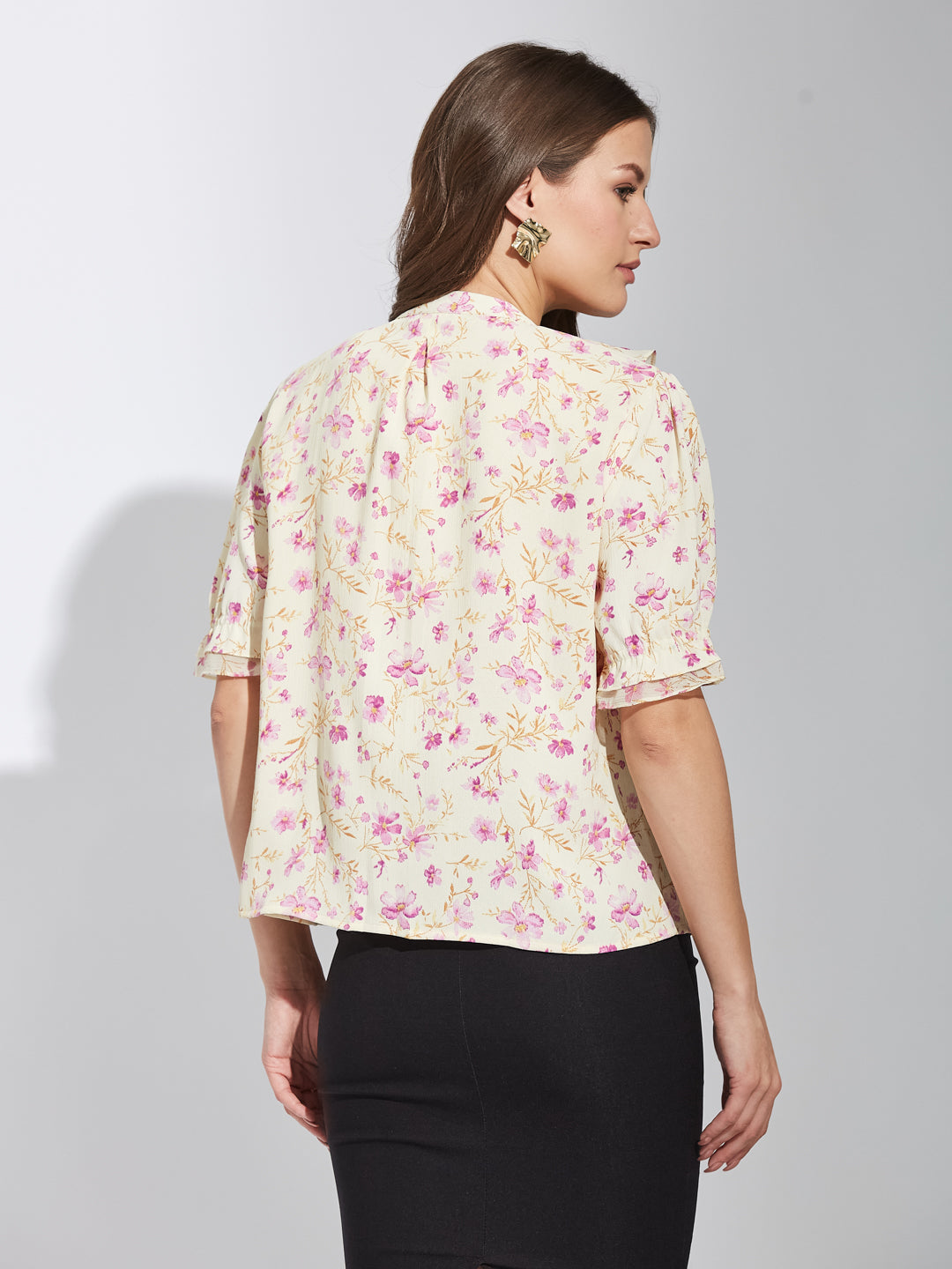 Latin Quarters Women Pink Round Neck Half Sleeves Printed Top Blouse For Casual Wear