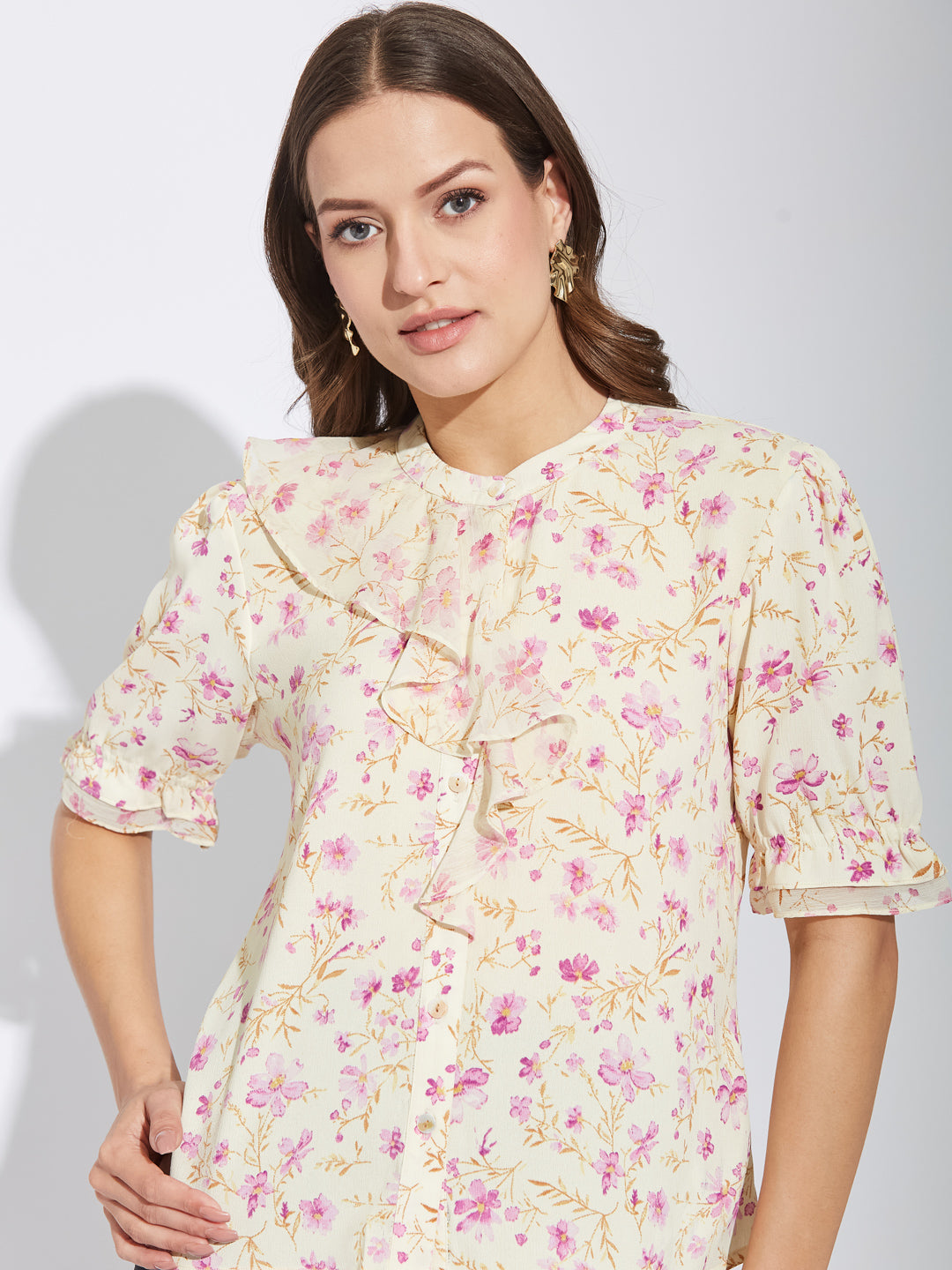 Latin Quarters Women Pink Round Neck Half Sleeves Printed Top Blouse For Casual Wear