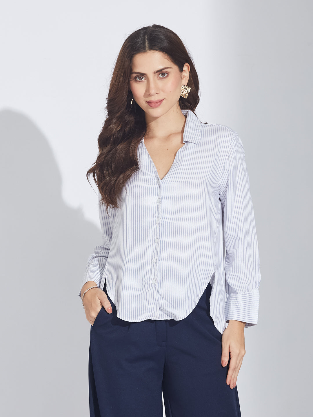 Latin Quarters Women's Blue Striped Shirt