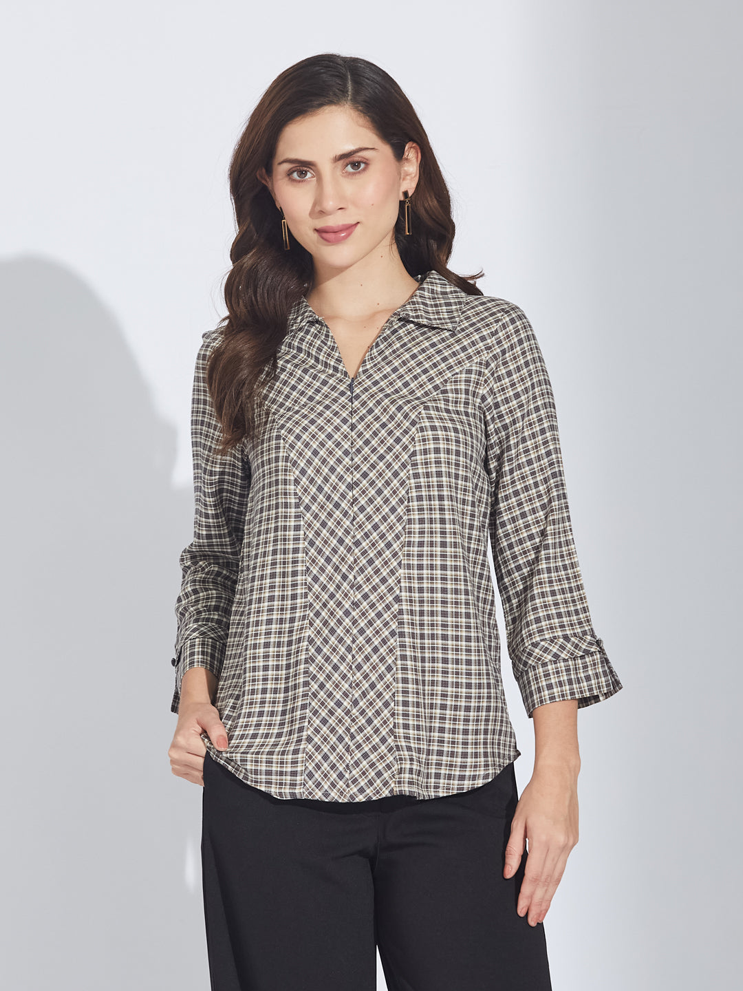 Latin Quarters Women's Brown Check Shirt
