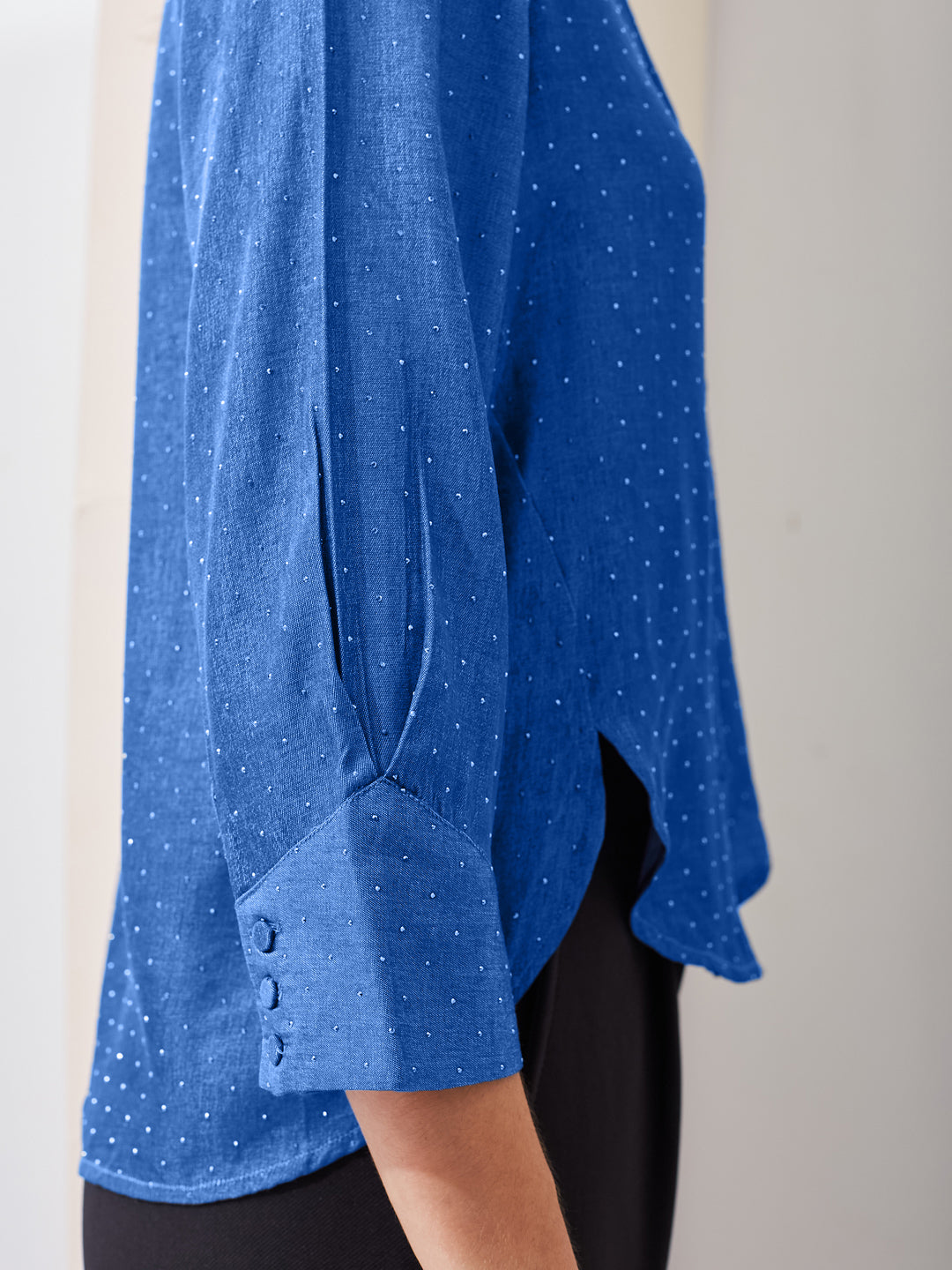 Latin Quarters Women Blue Spread Collar Long Sleeves Shirt for Casual Wear