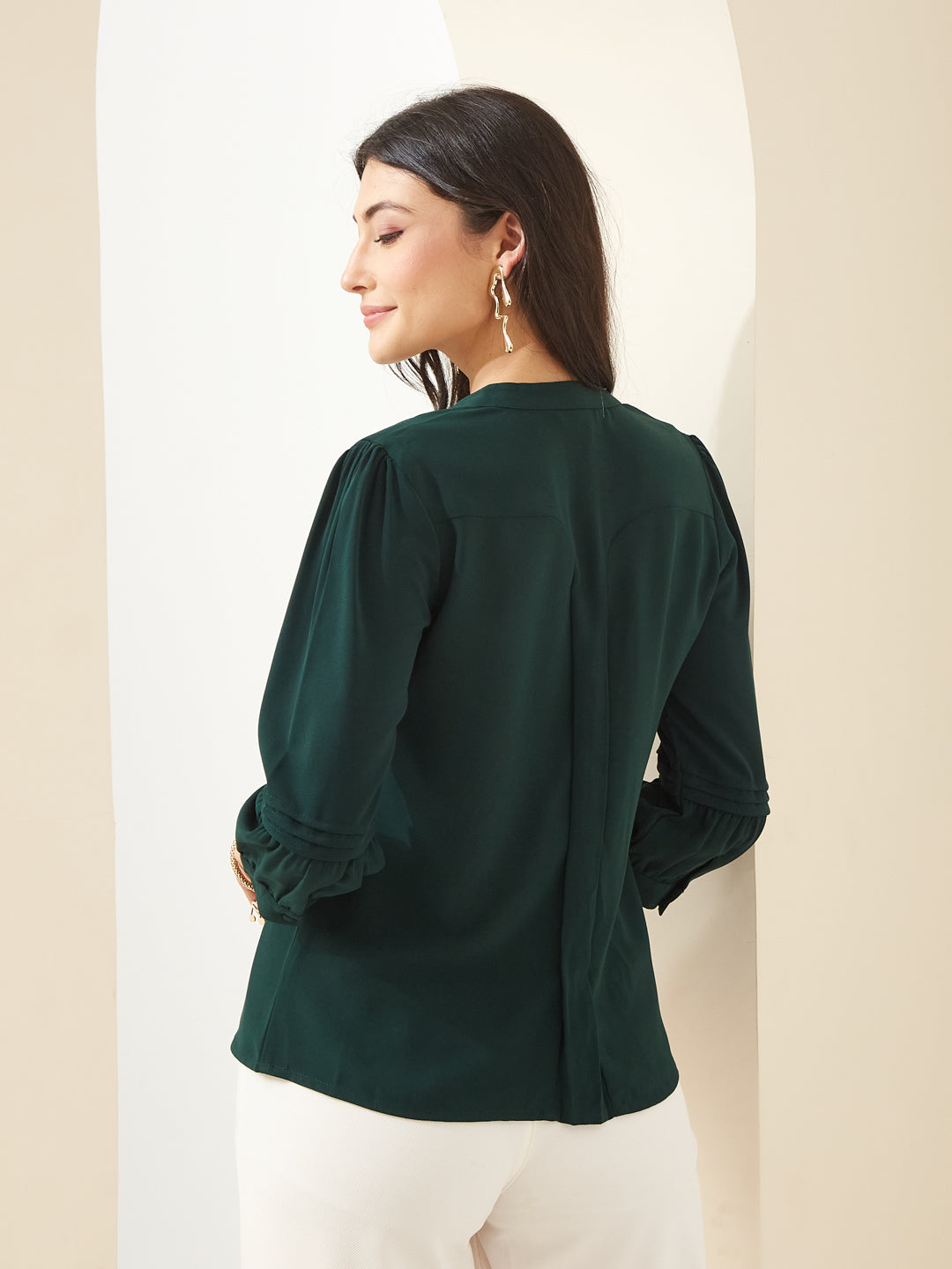 Latin Quarters Women Green Collared 3/4Th Sleeves Solid Casual Top
