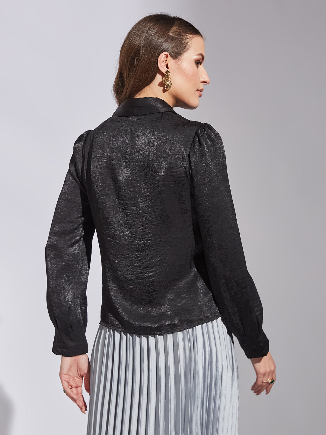 Latin Quarters Women's Black Full Sleeves Cowl Self Design Casual Regular Top